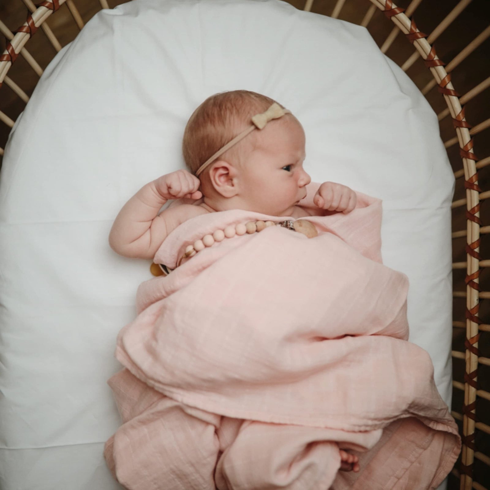 Mushie Muslin Baby Swaddle Blanket | Newborn 0-3 Months Swaddle | 100% Organic Cotton | Infant Sleep Sack | Pre-Washed | Receiving Blanket | Made in Denmark | Rose Vanilla