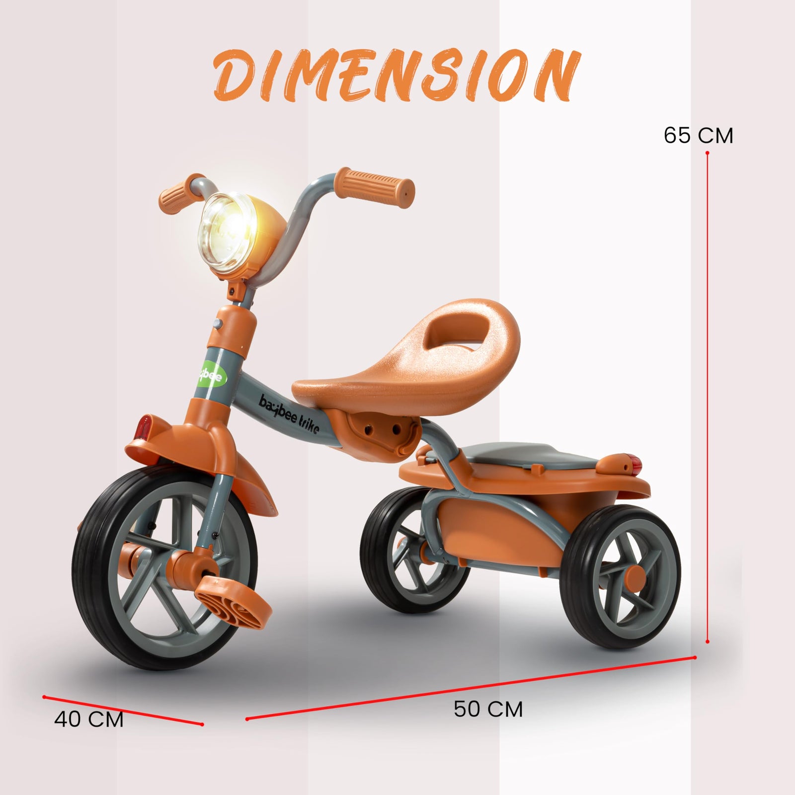 Baybee Flyer Tricycle for Kids,Toddler Foldable Tricycle with Back Stroge & Head light for 2-5 Years Boys and Girls Kids Trike (Orange)