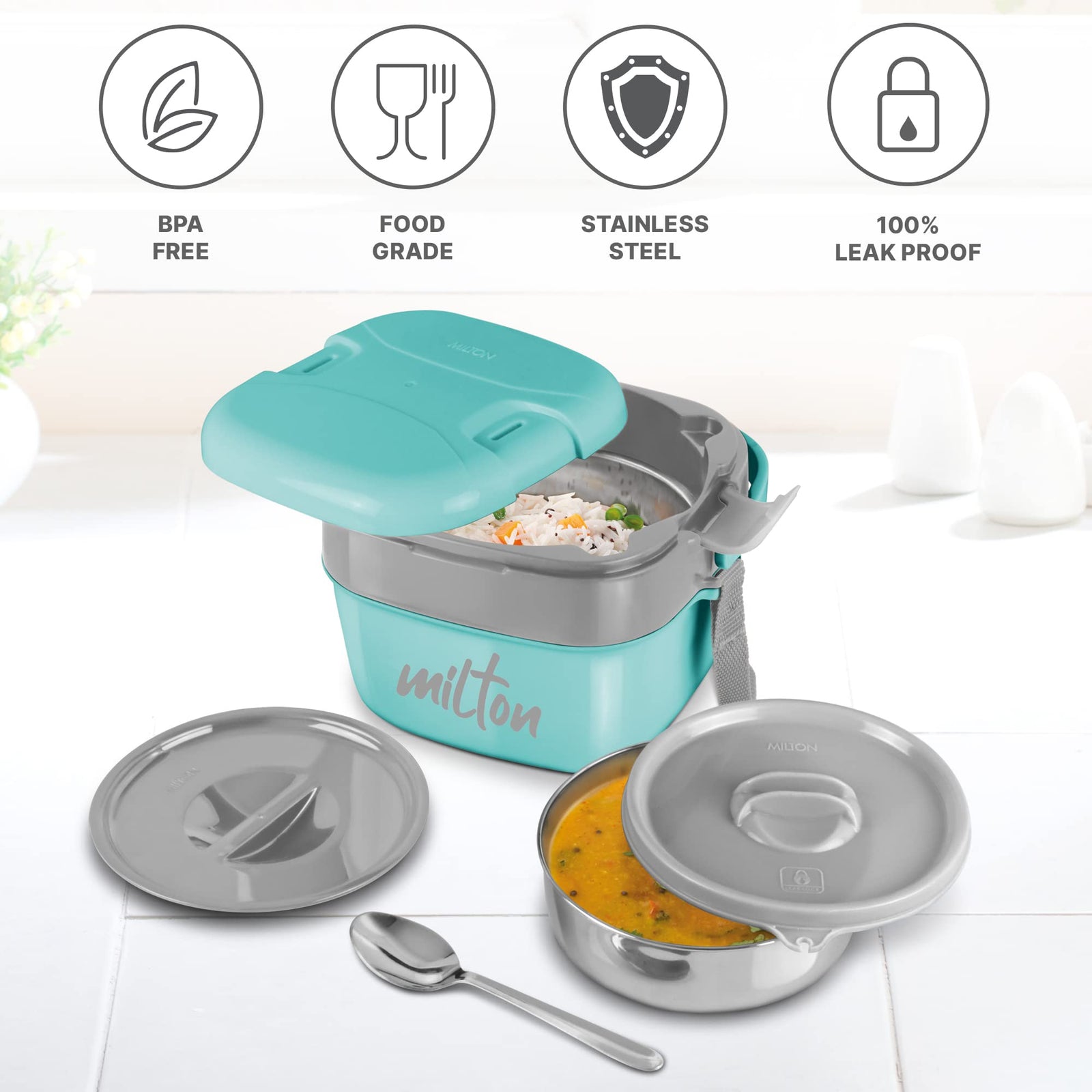 Milton Cubic Small Tiffin Box, Assorted Color, 800 ml