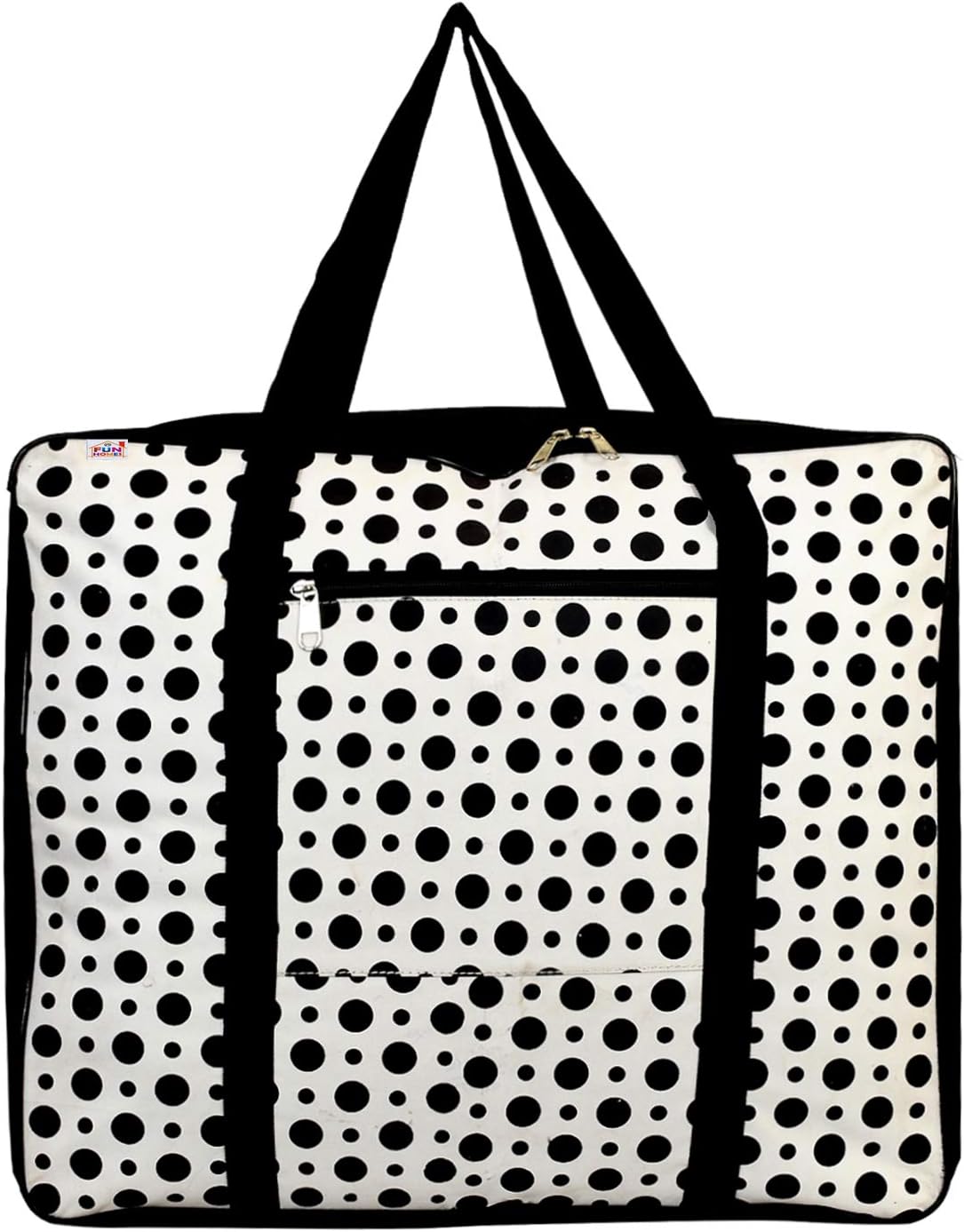 Fun Homes Polka Dots Design Canvas Jumbo Underbed Moisture Proof Storage Bag with Zipper Closure and Handle (Black & White)