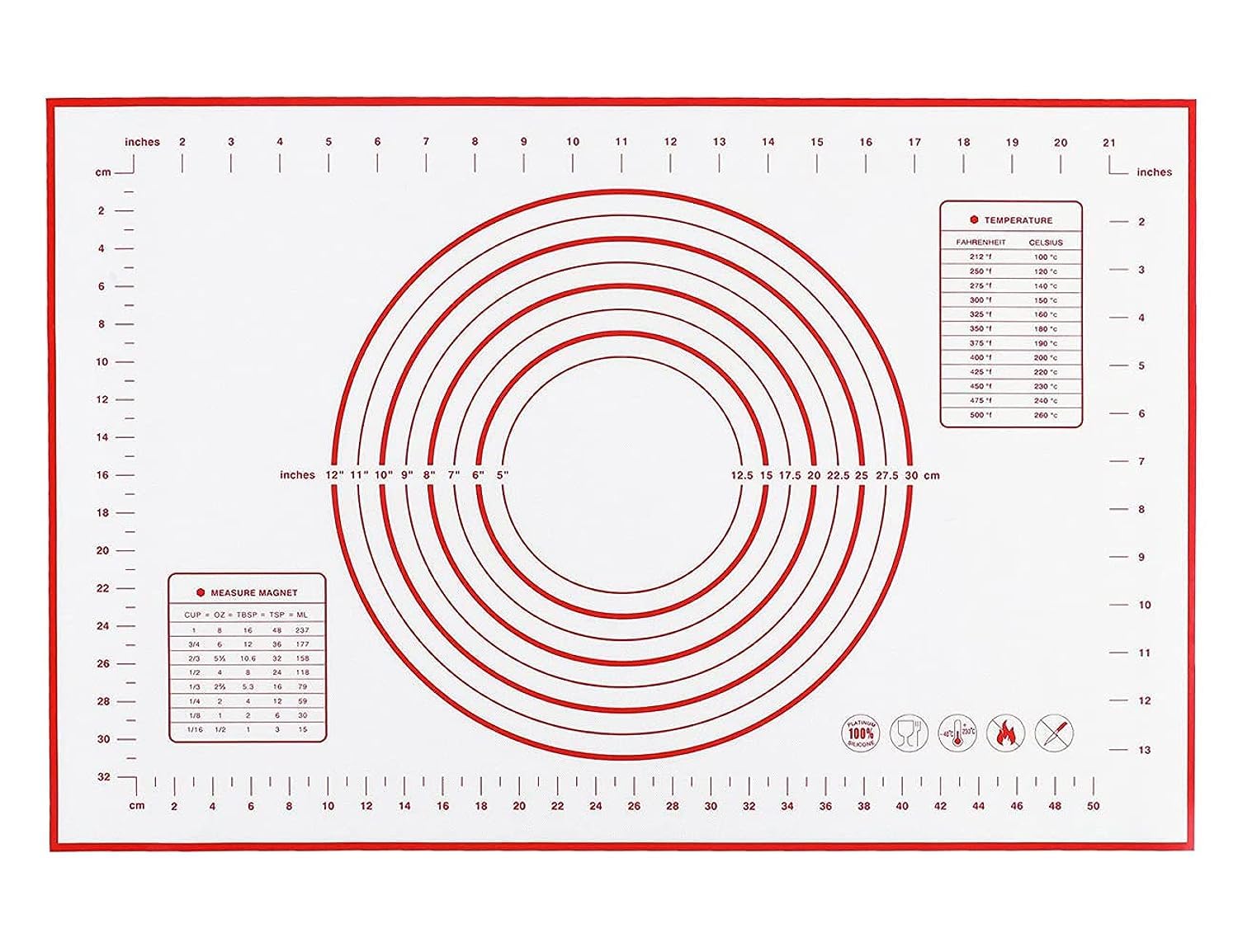 SKY-TOUCH Sky Touch Baking Mat, Non Stick Silicon Rolling Pastry Mat,Kneading Pad Sheet Glass Fiber Rolling Dough Large Size For Cake Macaron Kitchen Tools, Red,White, Sk3C3001-Baking