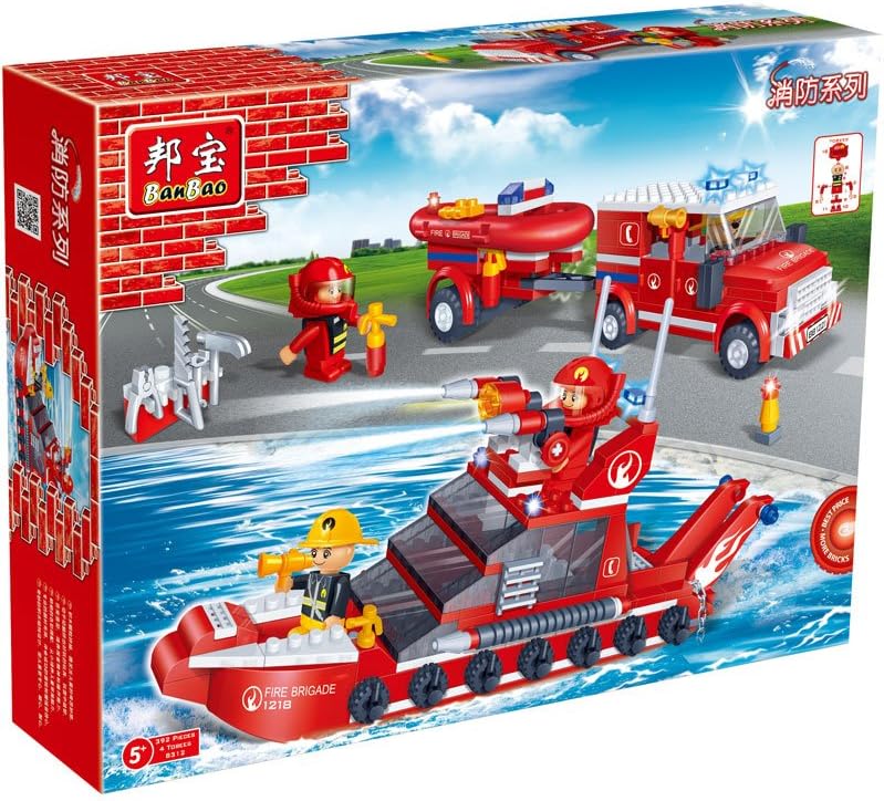 Banbao building blocks fire car and ship set, multi color