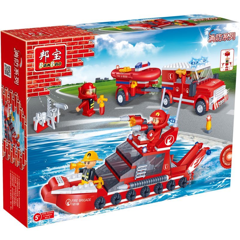 Banbao building blocks fire car and ship set, multi color