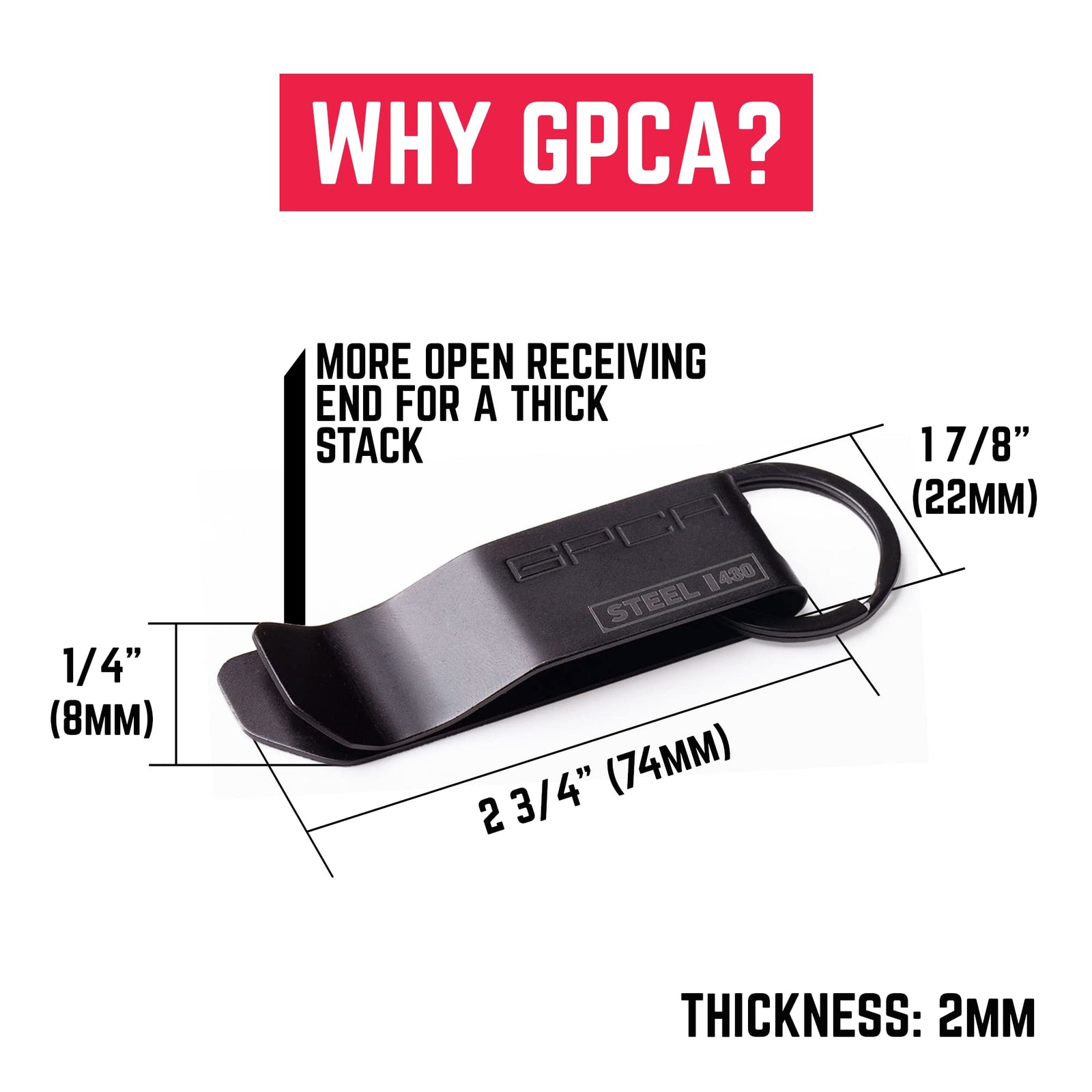 GPCA GP-Clip Stainless Steel Money Clip/Key Chain with Belt Clip (Stainless Steel, Jet Black)