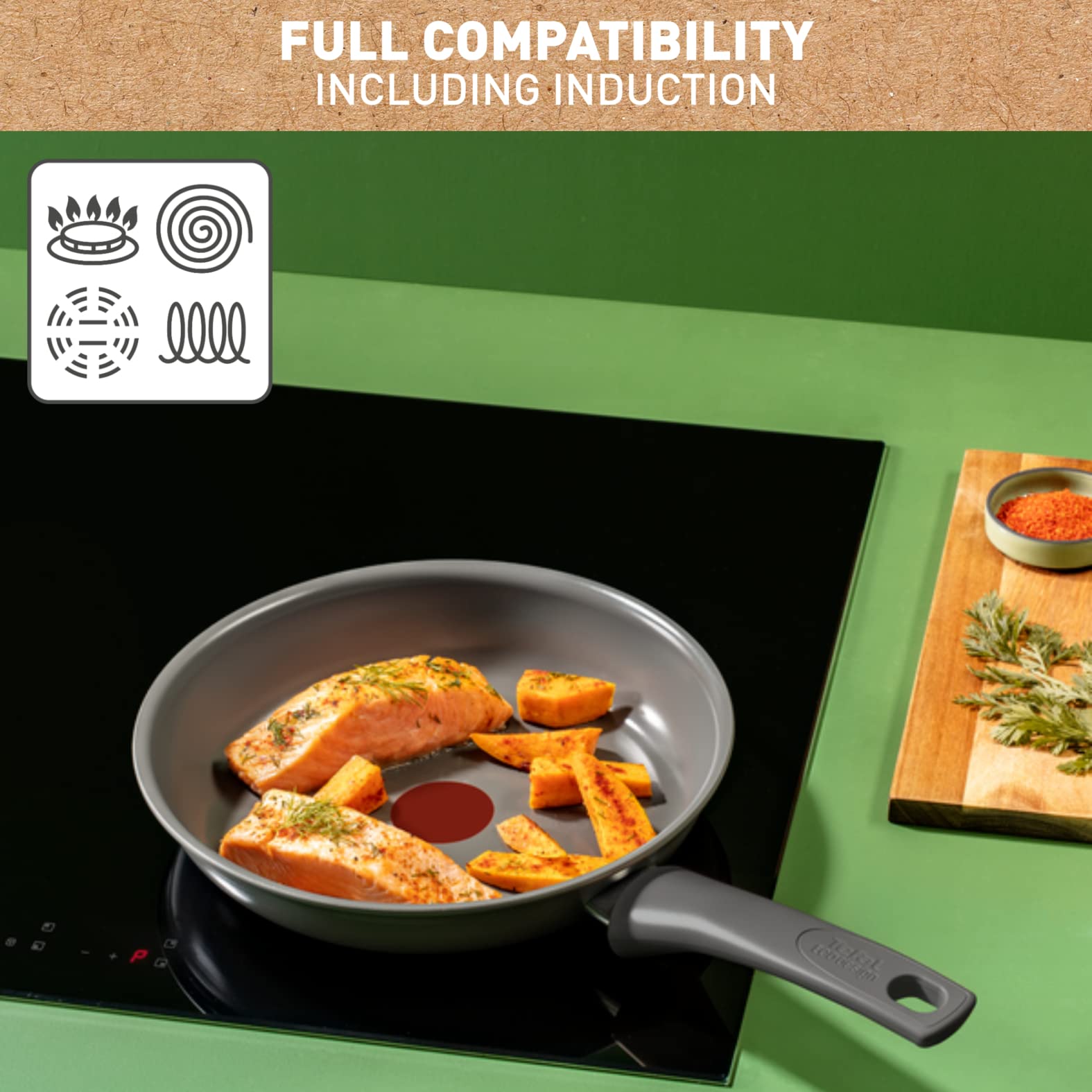 TEFAL Frying Pan |Renewal 30 cm Non-Stick Ceramic Coating Fry Pan |Eco-Designed |Recycled |Healthy Cooking |Thermo-Signal™ |Safe |Made in France |Induction Compatible | C4260753