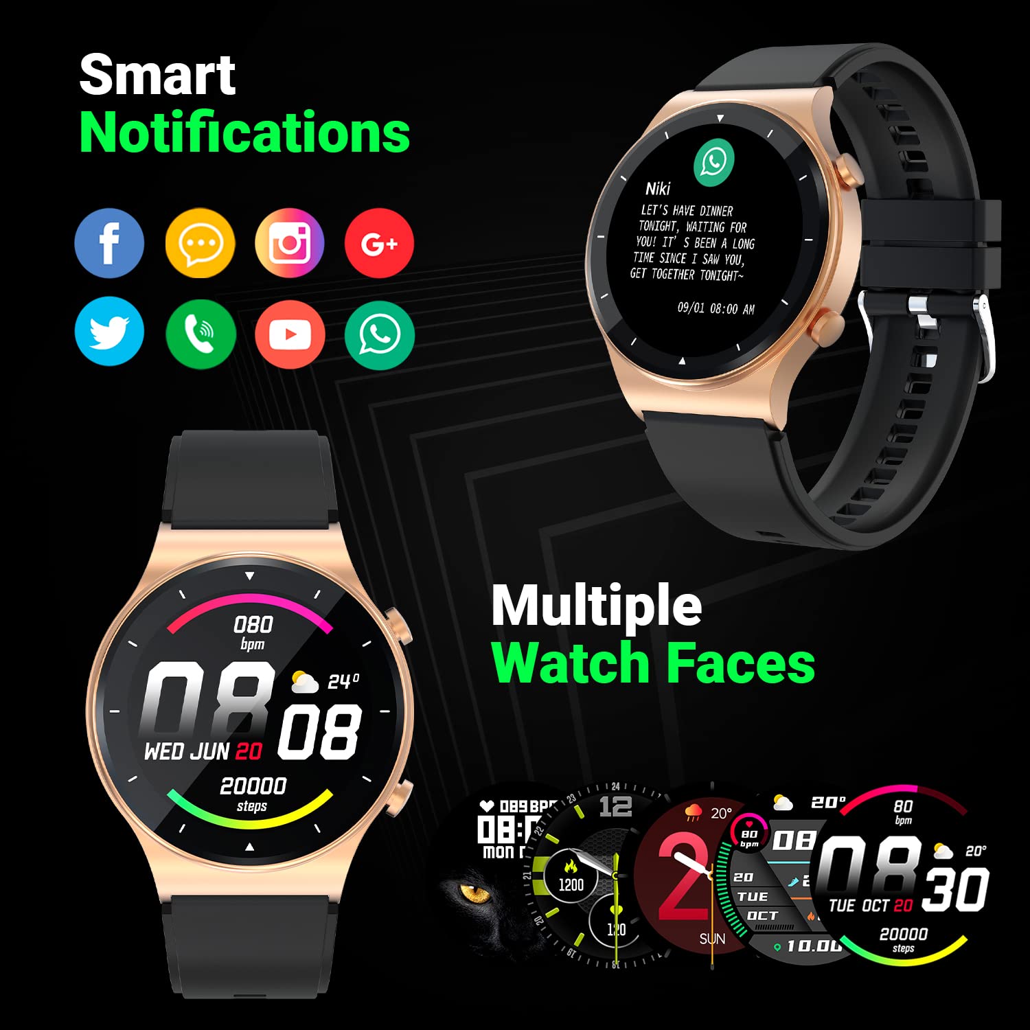 Fire-Boltt 360 Pro Bluetooth Calling 360*360 Pro Display Smart Watch With Rolling Ui & Dual Button Technology, Spo2, Heart Rate & Temperature Monitoring With Local Music And Tws Pairing - Gold