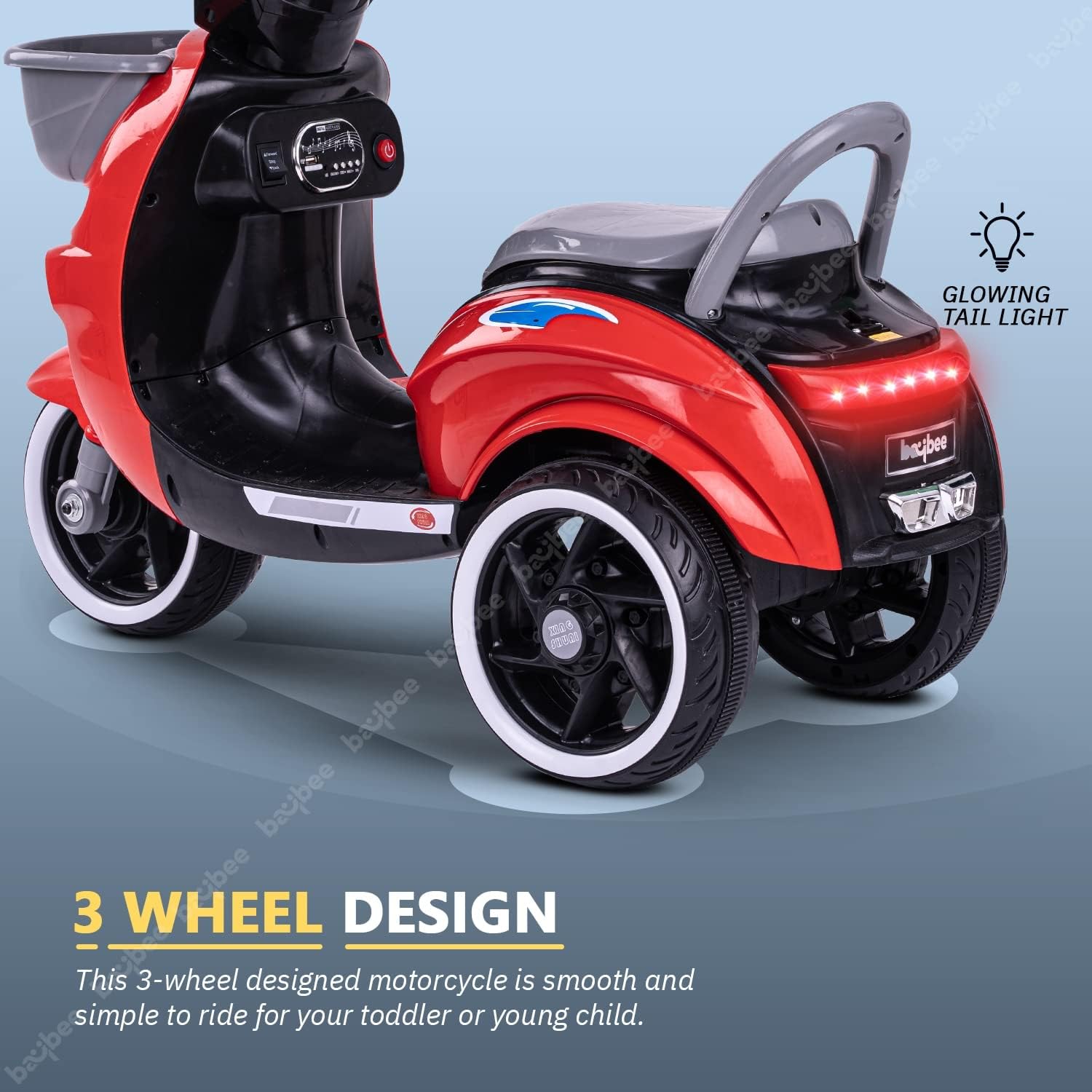 Baybee Pepto Battery Operated Bike for Kids, Ride on Toy Baby Bike Scooty with Light & Music | Kids Bike Rechargeable Battery Bike | Electric Bike for Kids to Drive 1 to 4 Years Boys Girls (Red)