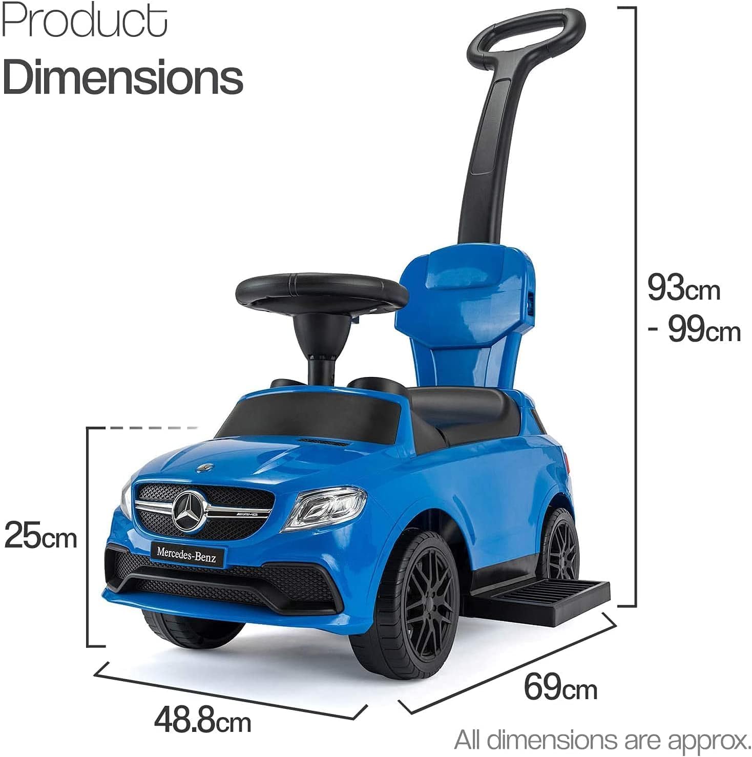 DORSALicensed Mercedes Benz GLE Ride on Car with Music and Push Handle Blue, D348-B, L