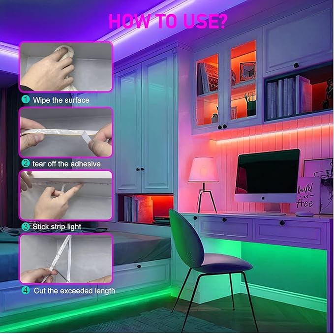 SKY-TOUCH LED Strips Lights 5M with Remote, Led Lights Strip Music Sync, Flexible RGB Color Changing Led Lights Kit for Bedroom, DIY Color Options LED Strip for Home Decoration, Bar, Kitchen, Party