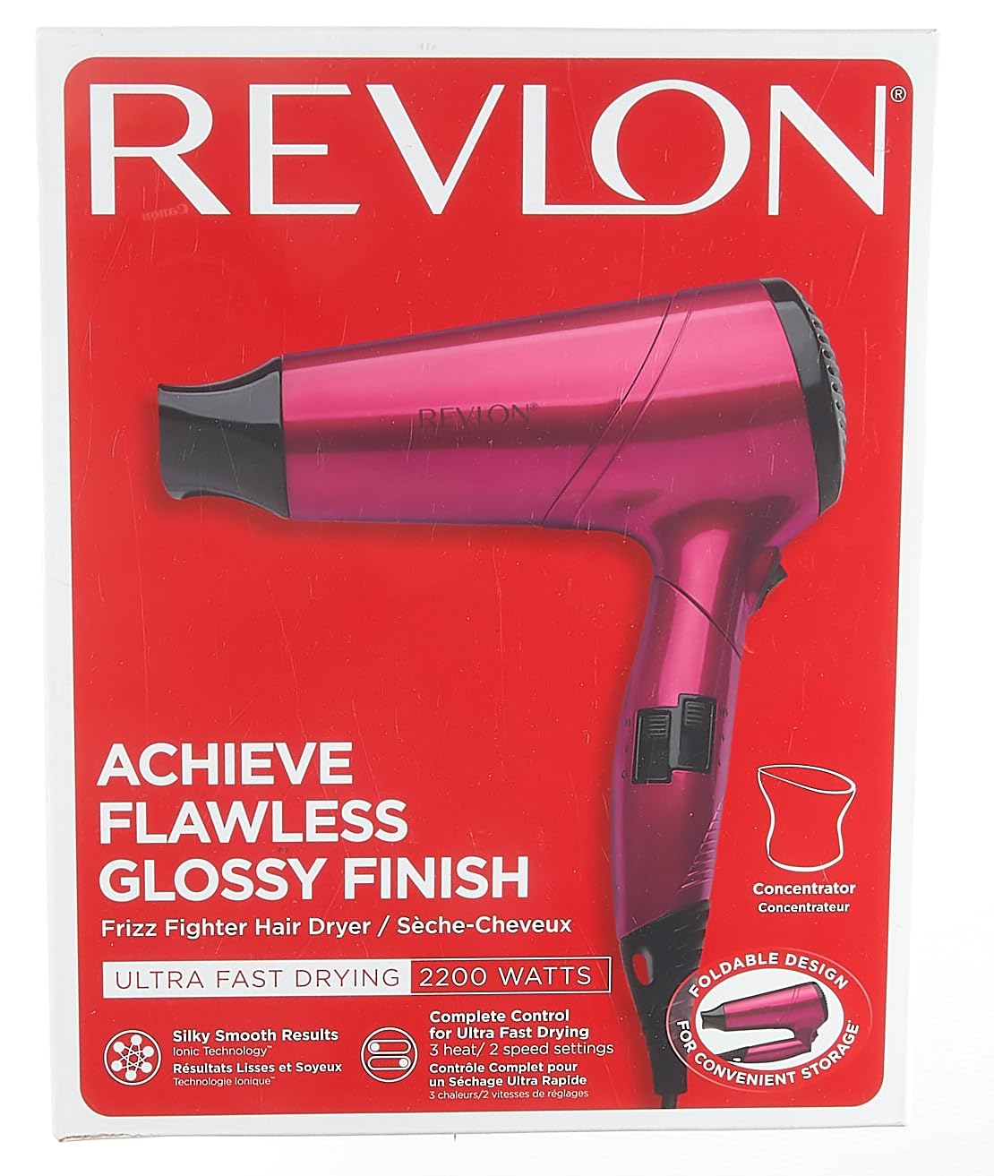 Revlon RVDR5229 Frizz Fighter Hair Dryer, 2200 Watts, 2 speed and 3 heat setting, folding handle. Cool shot button.