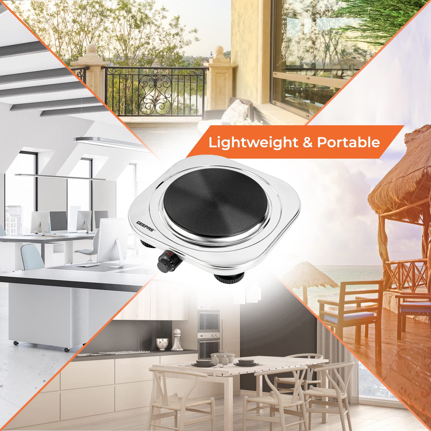 Geepas Stainless Steel Single Hot Plate, Indicator Light, GHP32023 1500W, Adjustable Temperature Control, Overheat Protection,2 Years Warranty, Silver