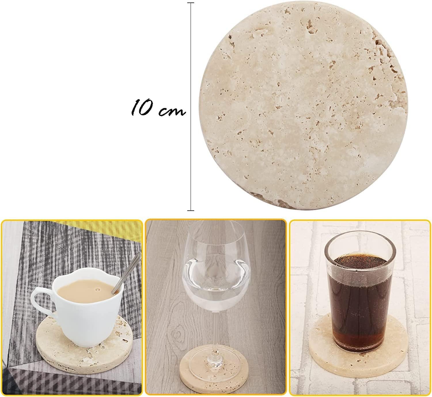 1CHASE Travertine Stone Coasters for Drinks, Coffee, Beverage Holder, Scratch Resistant, Super Absorbent, Coasters set of 4…