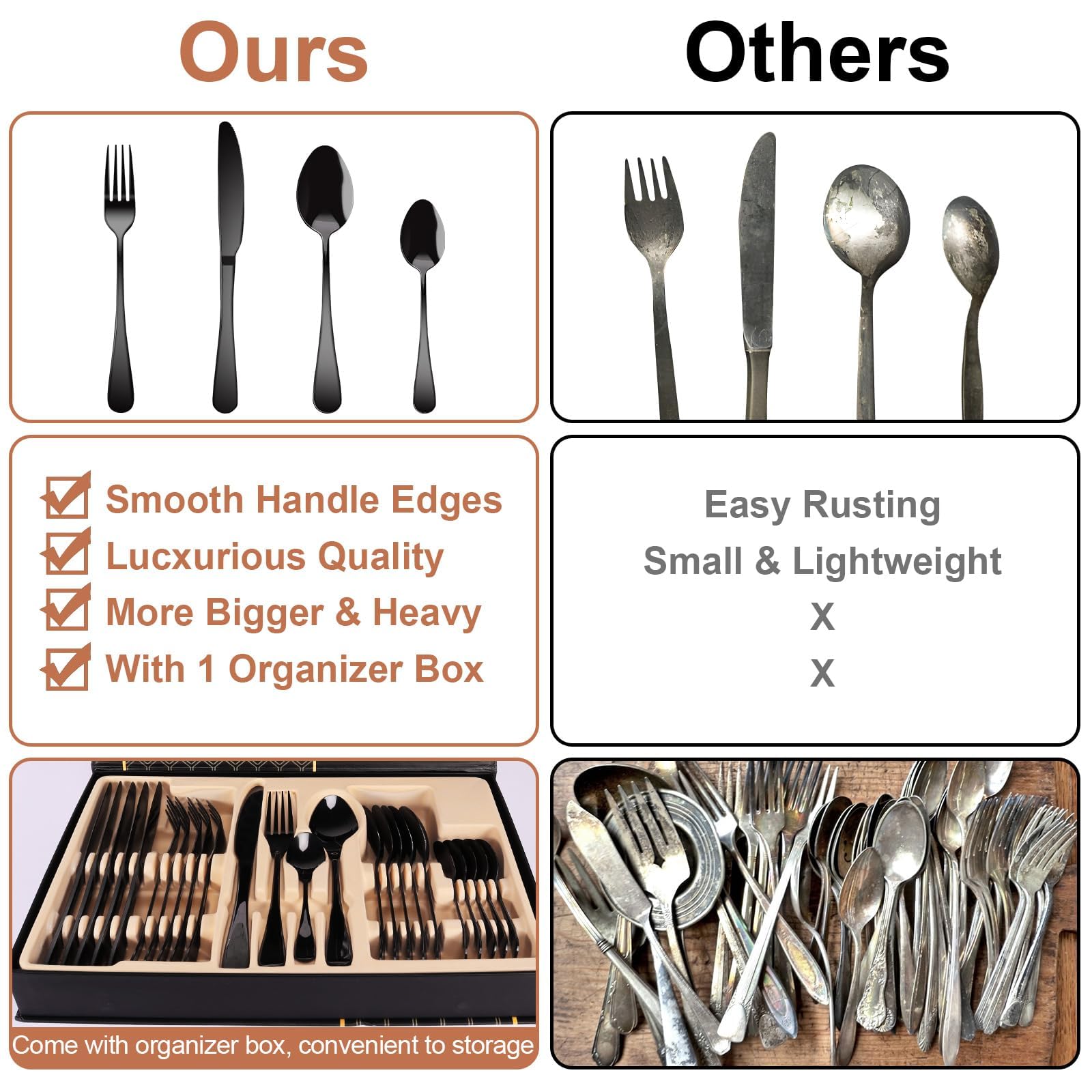 24PCS Stainless Steel Silverware Set, (Service for 6) Mirror Polished Flatware Set Cutlery Tableware Set Stainless Steel Eating Utensils Silverware Eating Utensils Tableware Set for Home Kitchen