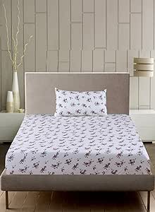 Home Town Floral Printed 250 Tc Single White Fitted Sheet,50X80+15Cm