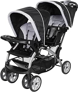 Baby Trend Sit N' Stand Multi-Use Easy Fold Travel Toddler and Baby Double Stroller with Safety Harness and Storage Basket, Stormy