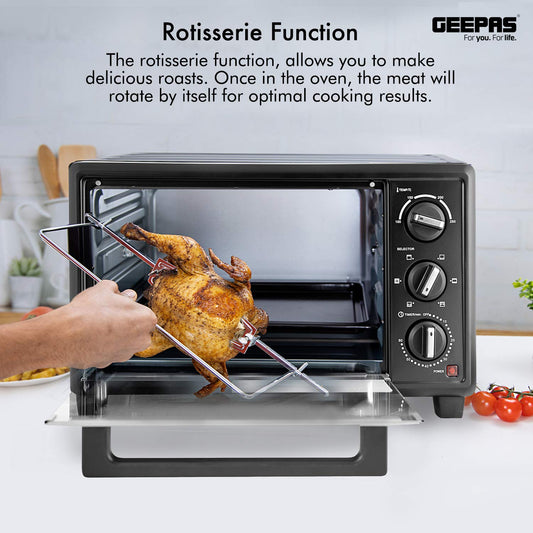 Geepas GO4464 25L Electric Oven With Rotisserie- 1600W power, 6 Stages Heating Selector