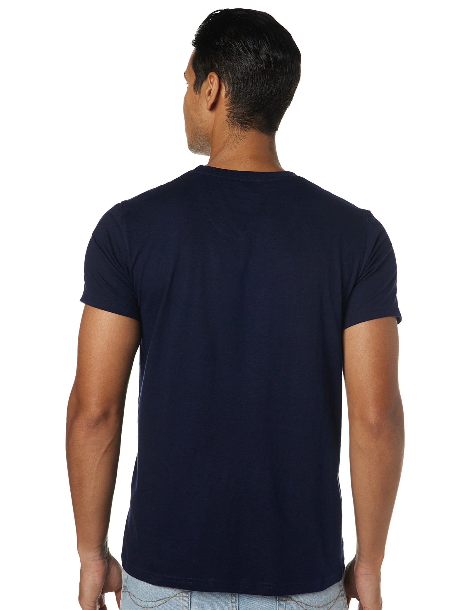 Deniklo Printed Round Neck T-Shirt For Men (DK474-XL_Navy)