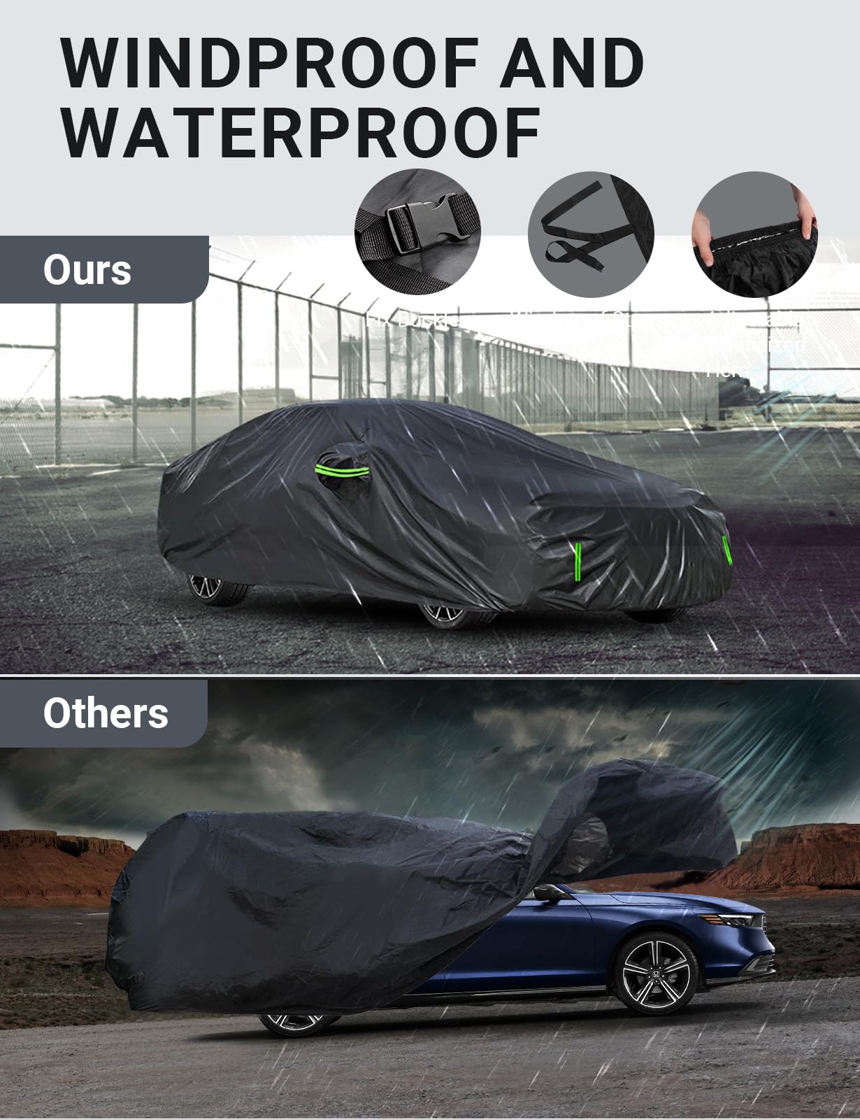 Car Cover for Honda Accord 2019-2022 2023, Waterproof All Weather for Automobiles, Windproof Snowproof Rain Hail Sun UV Protection Full Outdoor Indoor Exterior Car Covers, Black