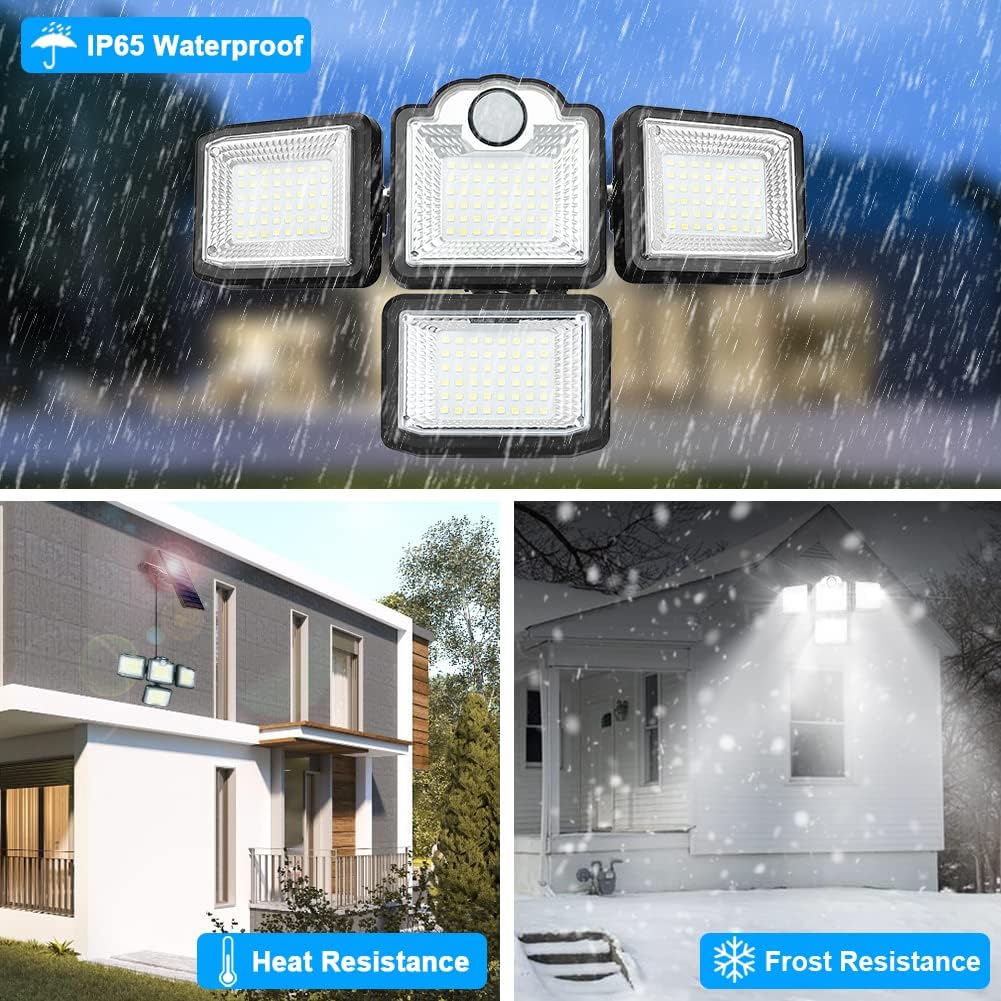 JESLED Solar Light Outdoor, 192LED Motion Sensor Security Light, 2400 Lumens IP65 Waterproof Wall Light, 4-Light Type 3 Modes with Remote Control, 360 Angle Adjustment, 2400mAh Large Capacity Battery