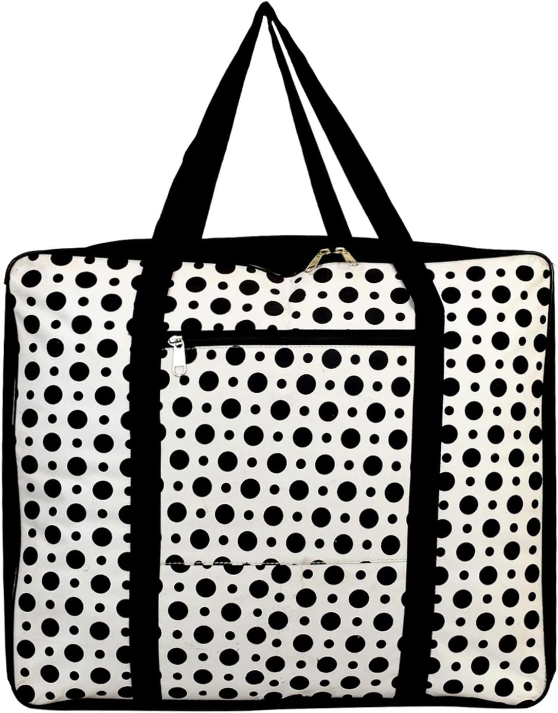 Fun Homes Polka Dots Design Canvas Jumbo Underbed Moisture Proof Storage Bag with Zipper Closure and Handle (Black & White)