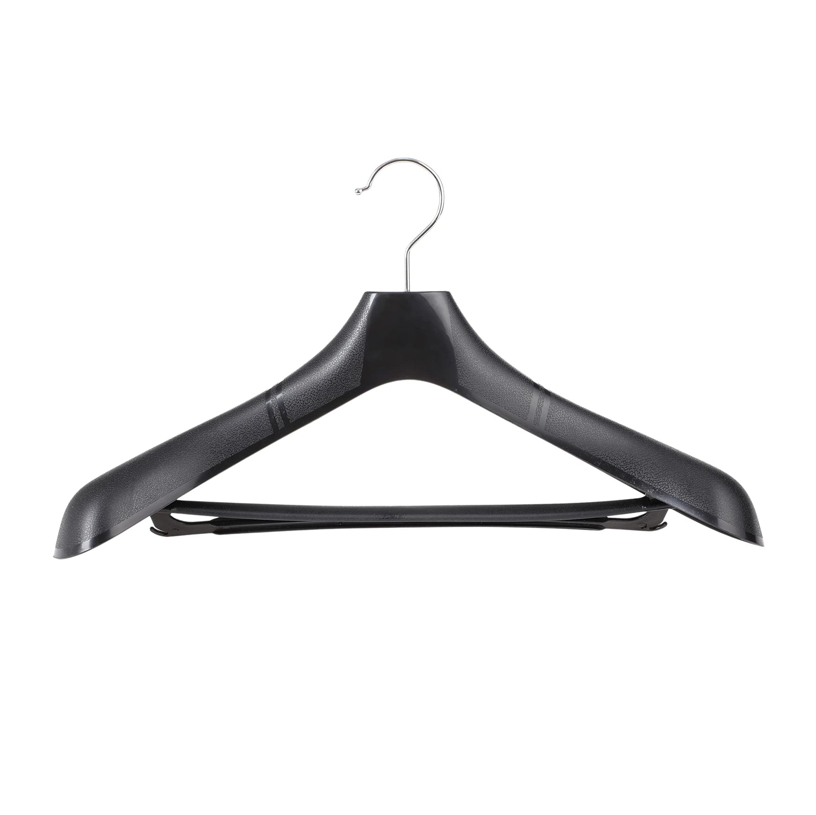 ZOBER High-Grade Wide Shoulder Plastic Coat Hangers Non Slip Pants Bar - Smooth Finish Suit, Coat Hanger, Holds Upto 20lbs, 360° Swivel Hook, for Dress, Jacket, Heavy Clothes Hangers (30 PACK, BLACK)