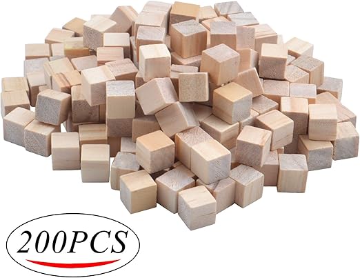 Wooden Cubes, 200 Pieces Natural Square Wooden Blocks Unfinished Craft Wooden Squares