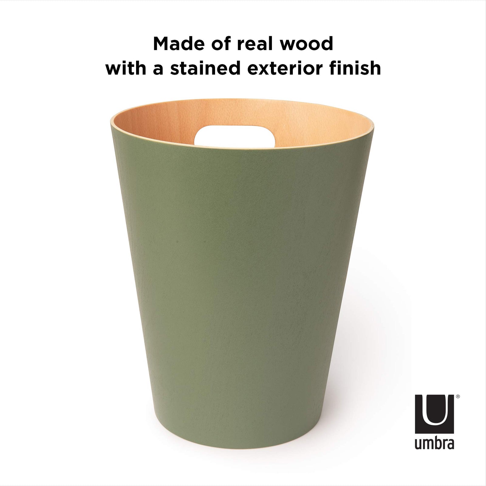 Umbra Woodrow, 2 Gallon Modern Wooden Trash Can Wastebasket or Recycling Bin for Home or Office 082780-1095