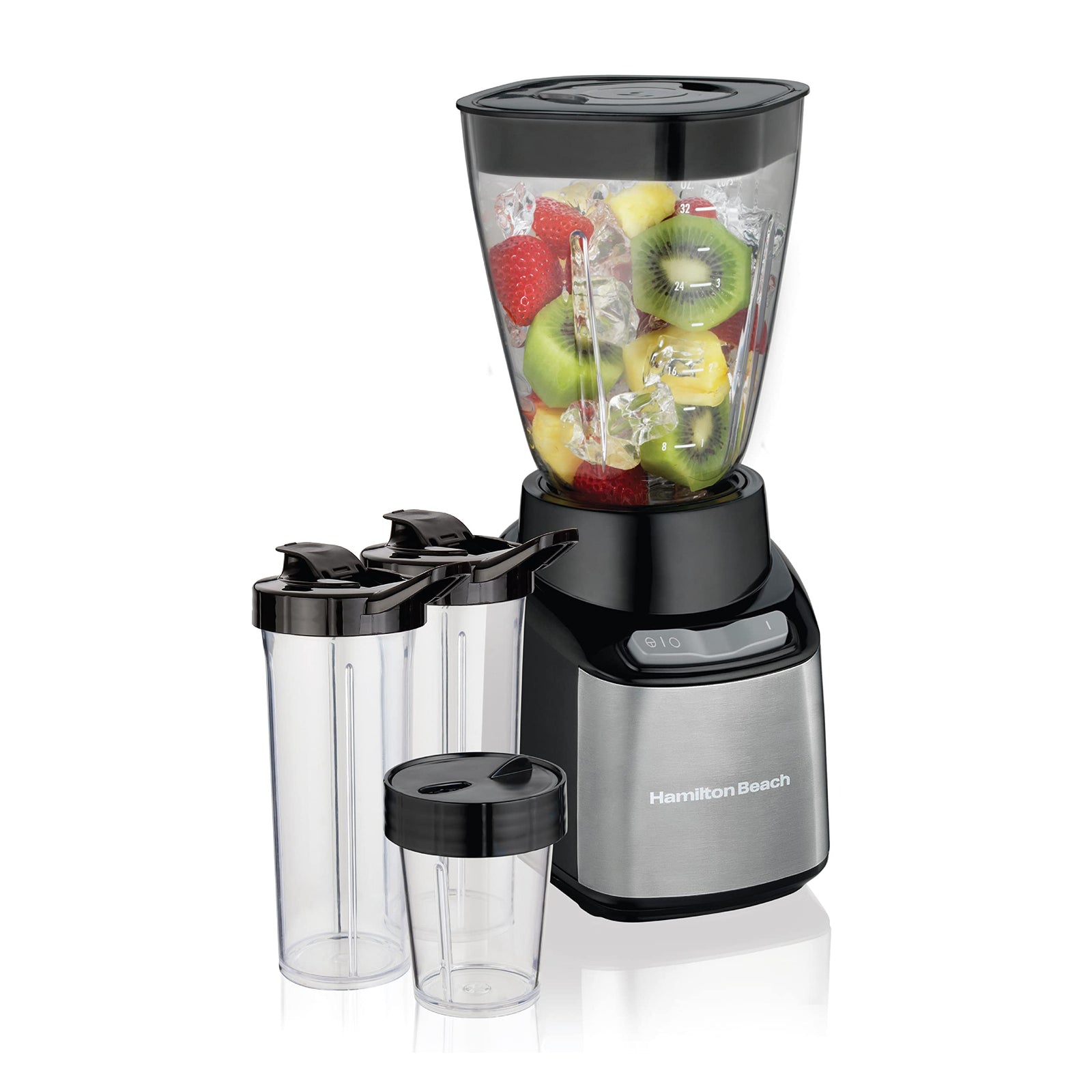 Hamilton Beach Stay Or Go Blender, 1L Jar, 250ml Jar For Grinding, Two 500 ml Portable Cups For Smoothies, Shatterproof Tritan Jars, 250 Watts, Stainless Steel, 52400-Sau, 2 Year Limited Warranty