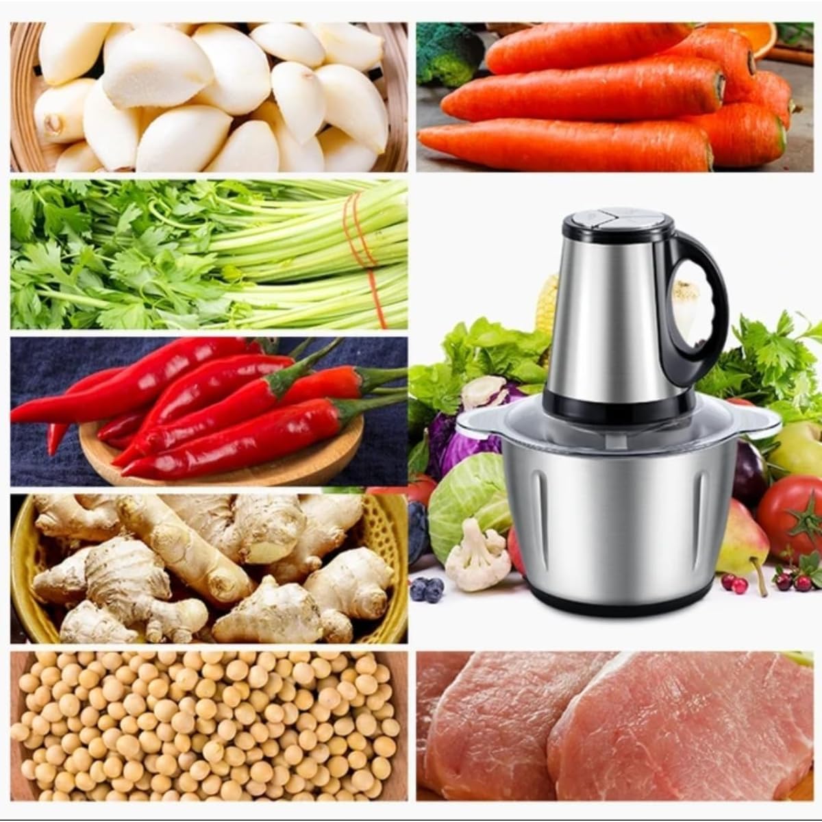 Powerful 3L Electric Meat Grinder, Stainless Steel Blender Mincer Mixer Food Processor Machine - 800W Heavy Duty Motor for Fast Grinding & Easy Cleaning - Multi-function Meat Chopper