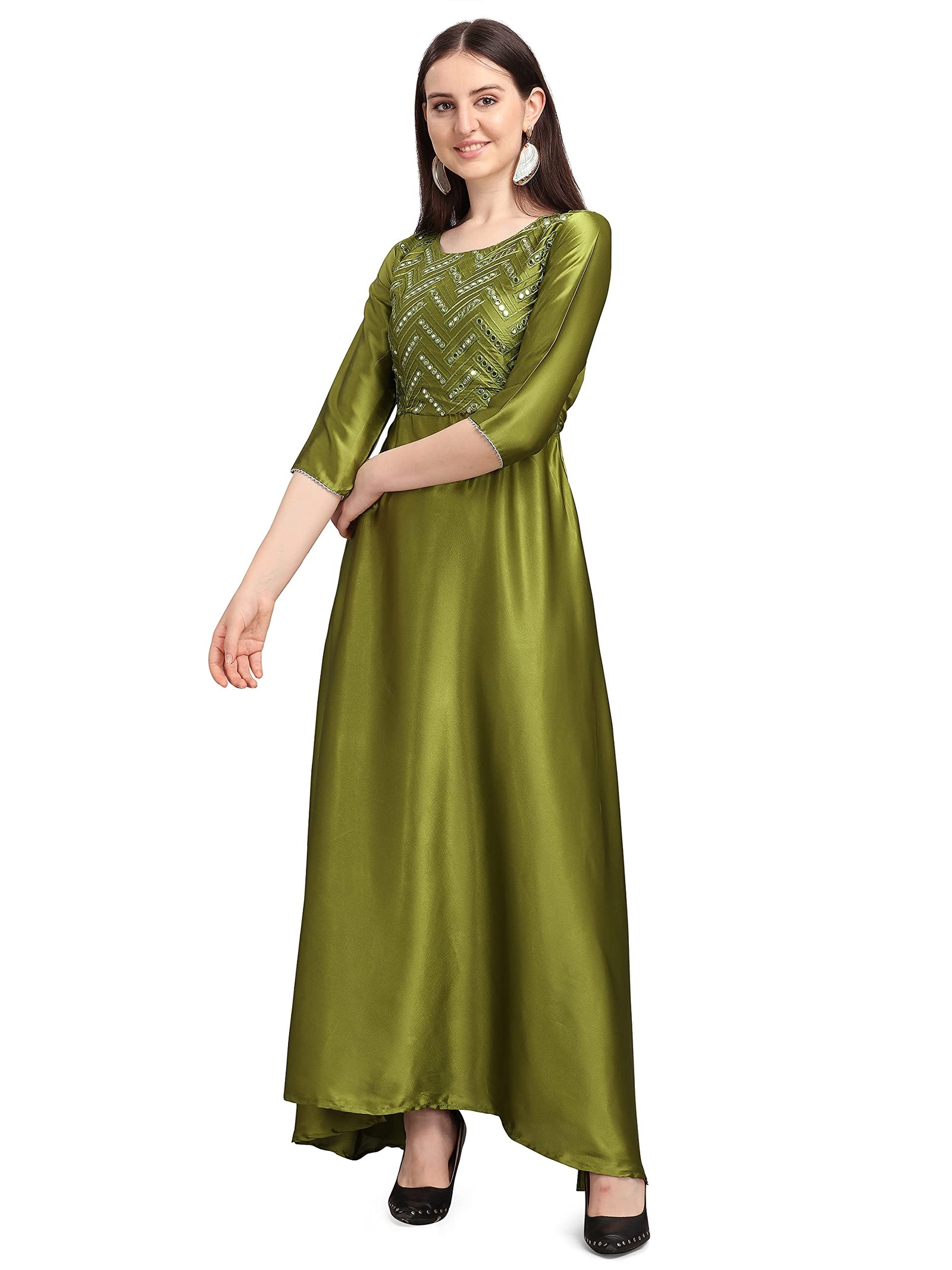 Womanista Women's Satin Regular Kurta , Olive Green , L