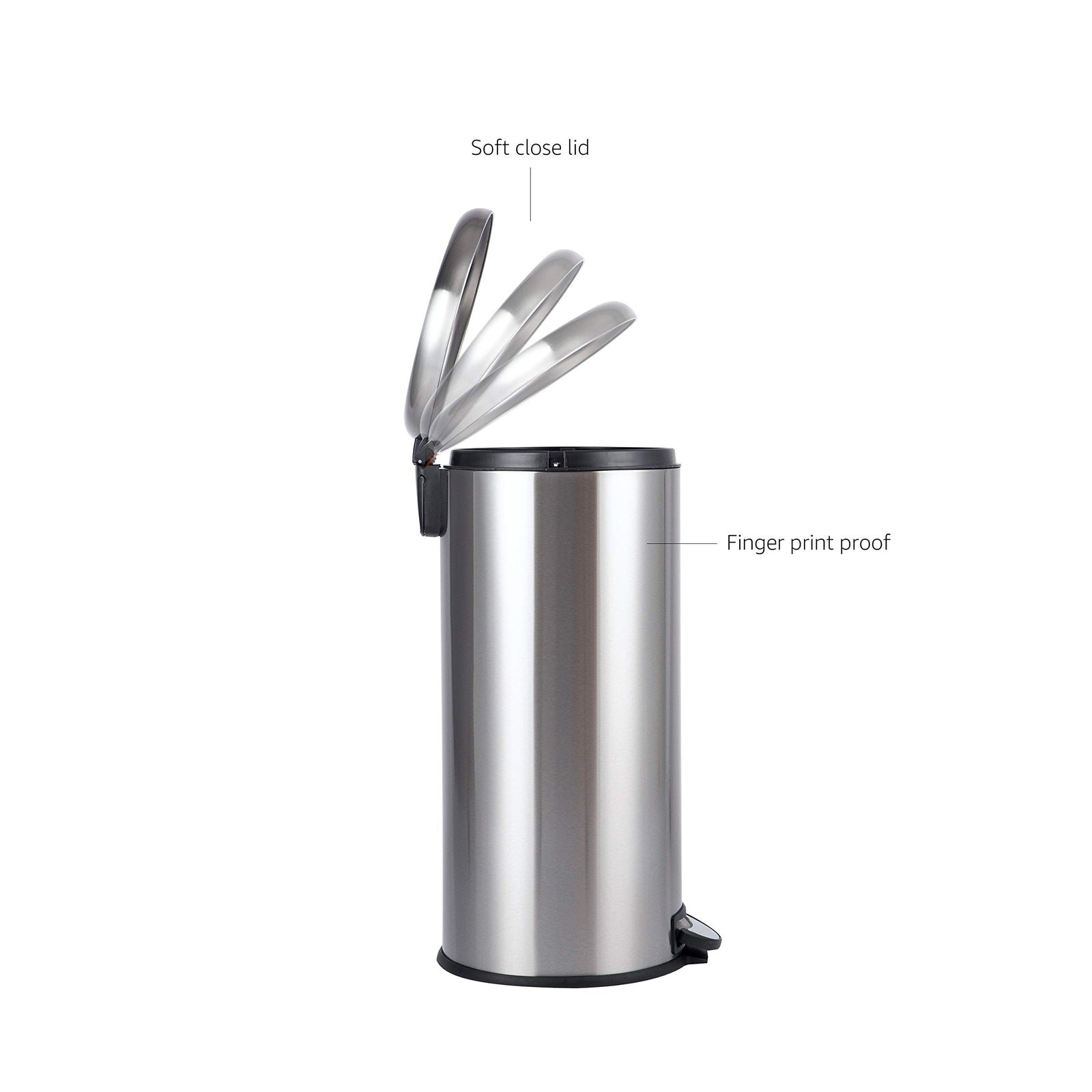 Amazon Basics round pedal trash bin, Stainless Steel, 30L