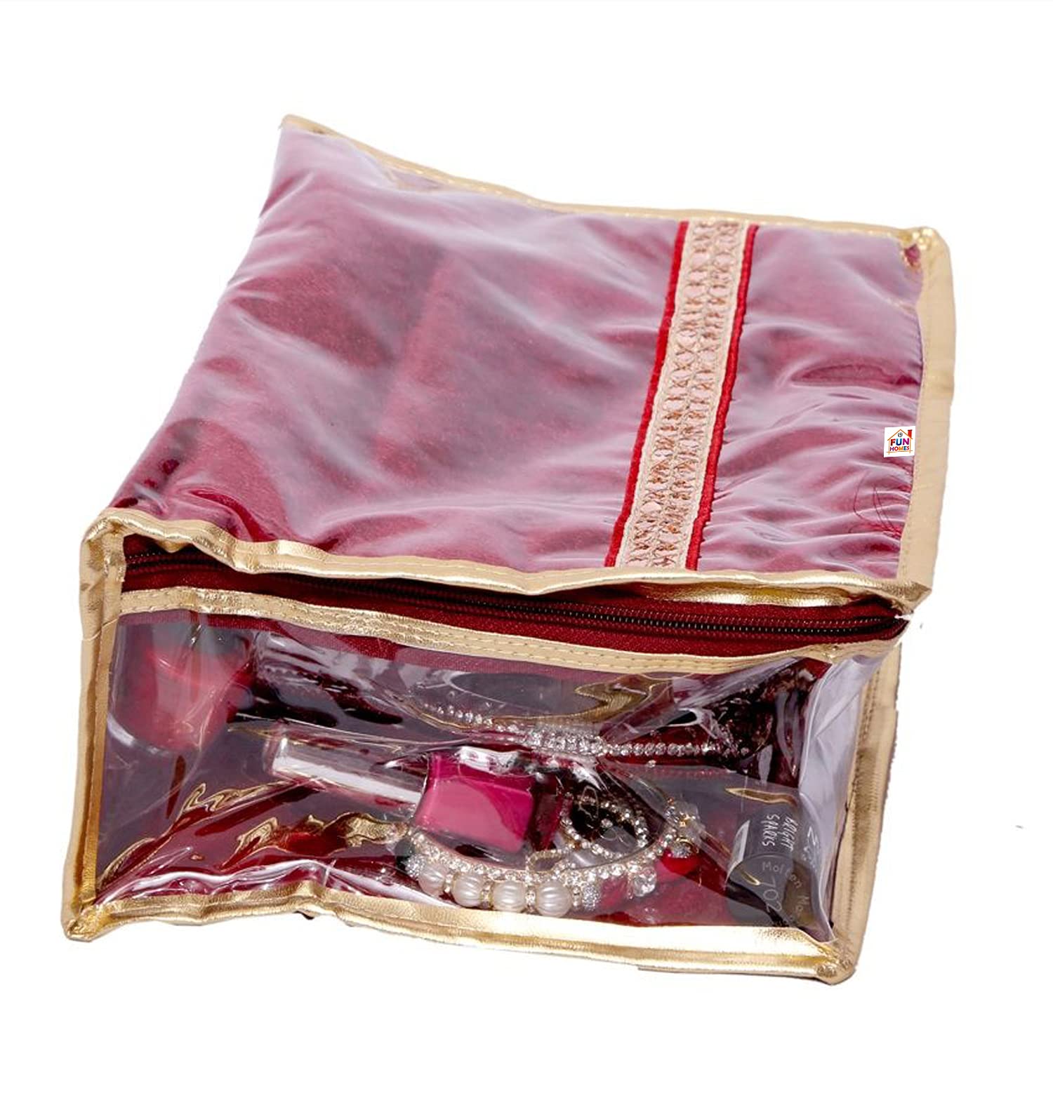 Fun Homes Laminated Jewellery Box/Organizer For Travel with Golden Border (Maroon)-HS_38_FUNH21034