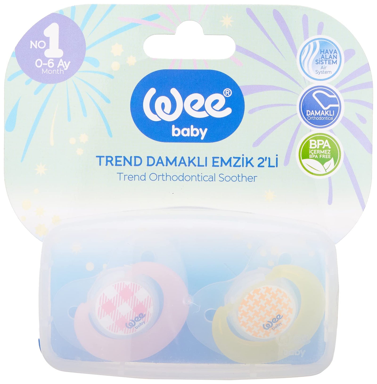 Wee Baby 154 Square Shaped Soother Set - 2 Pieces, Multicolor