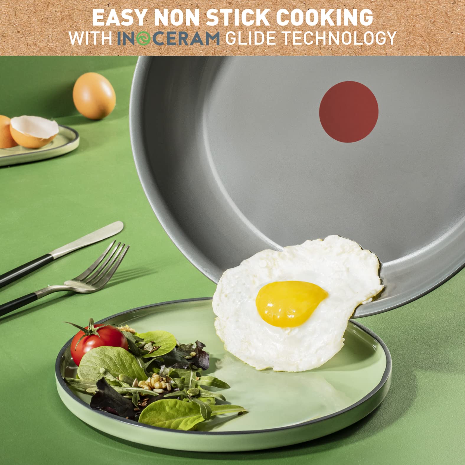 TEFAL Frying Pan |Renewal 30 cm Non-Stick Ceramic Coating Fry Pan |Eco-Designed |Recycled |Healthy Cooking |Thermo-Signal™ |Safe |Made in France |Induction Compatible | C4260753