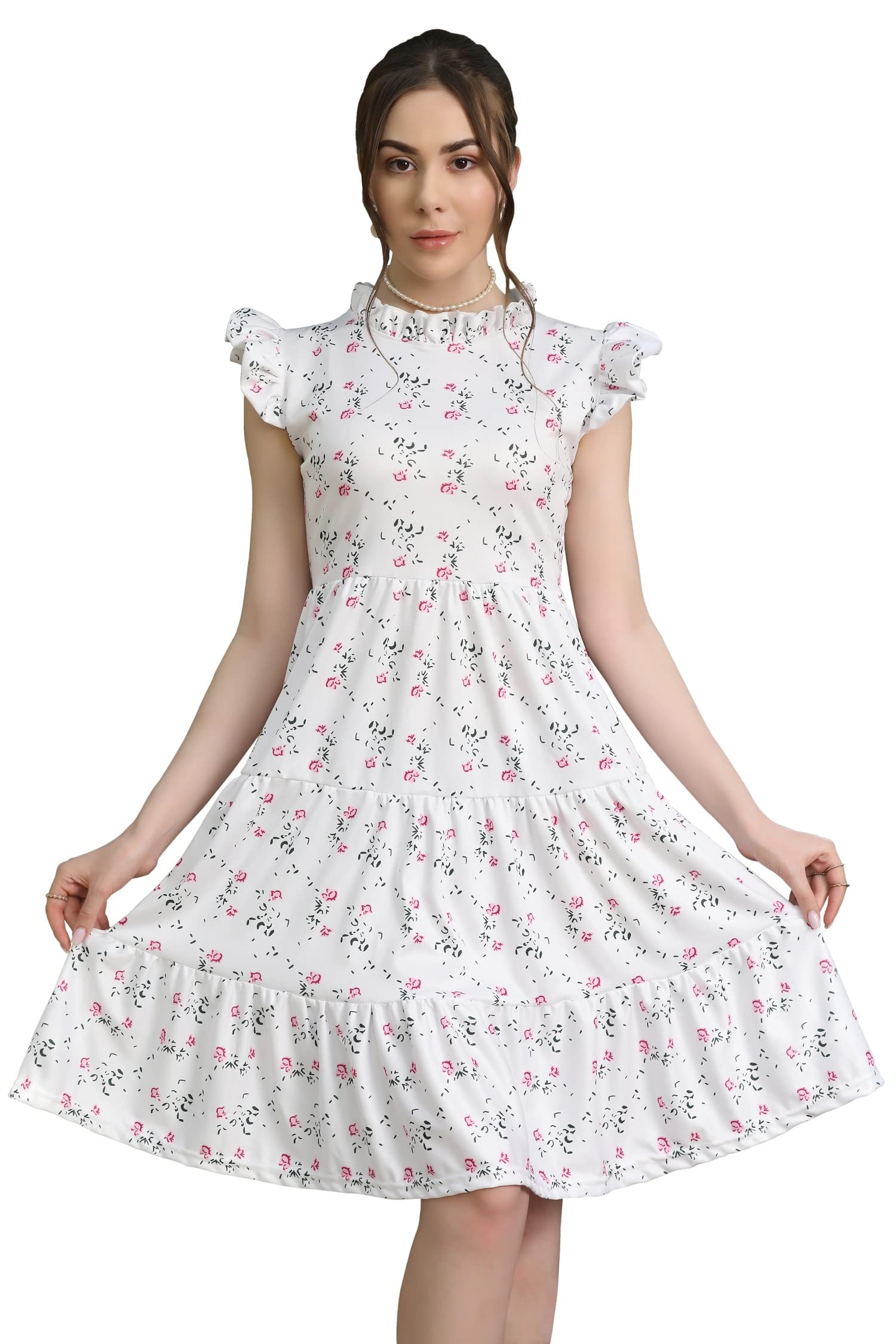 Lymio Floral Print Ruffle Hem Dress (540)