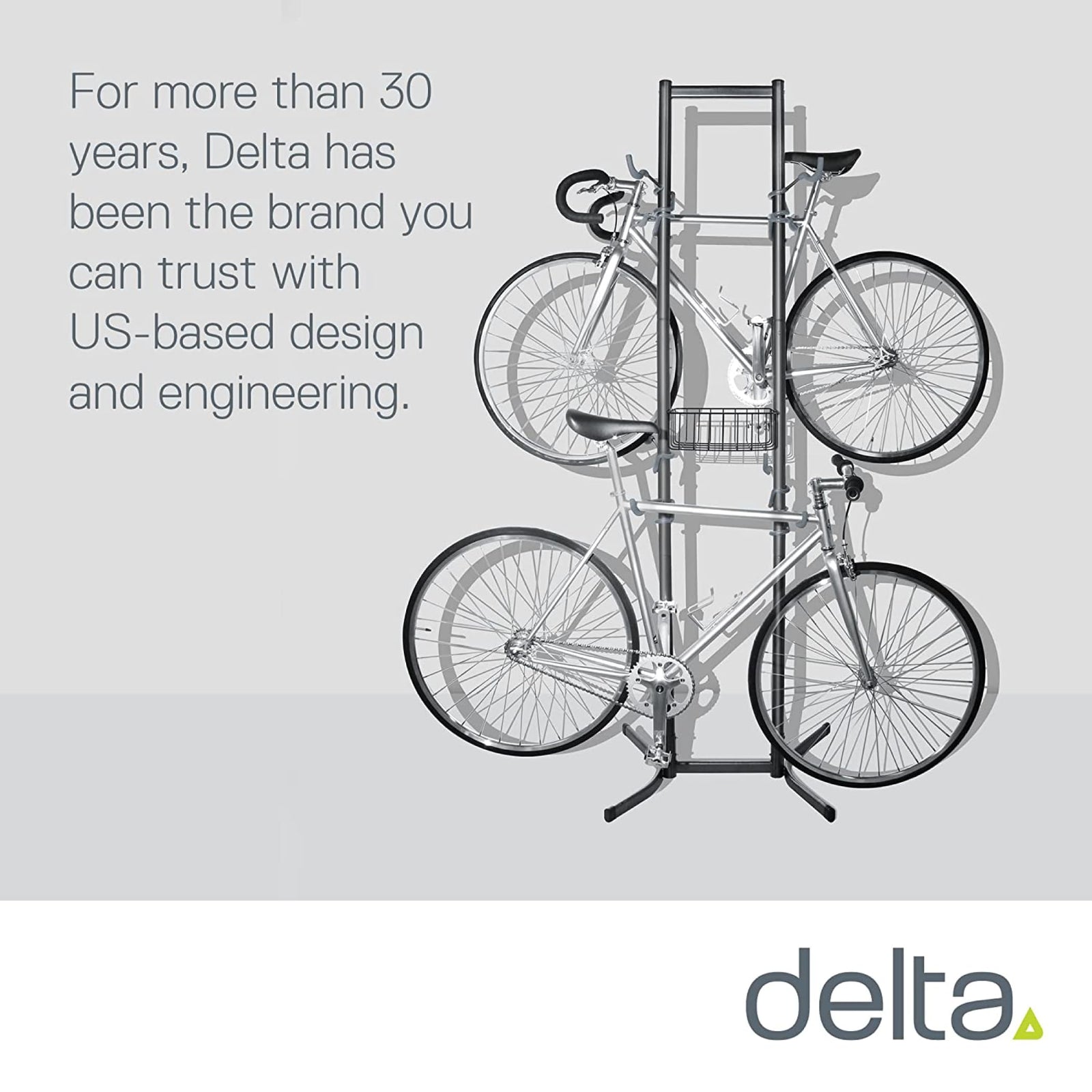 Bike Rack for Garage & Home by Delta Cycle - No Drilling Required - Fully Adjustable Gravity Storage Rack for Any Style Bicycle - Freestanding Vertical Rack
