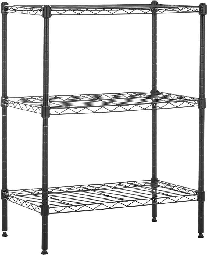 Amazon Basics 3-Shelf Adjustable, Heavy Duty Storage Shelving Unit (113.3 kilograms loading capacity per shelf), Steel Organizer Wire Rack, Black, 58.9 x 34 x 193.5 centimeters