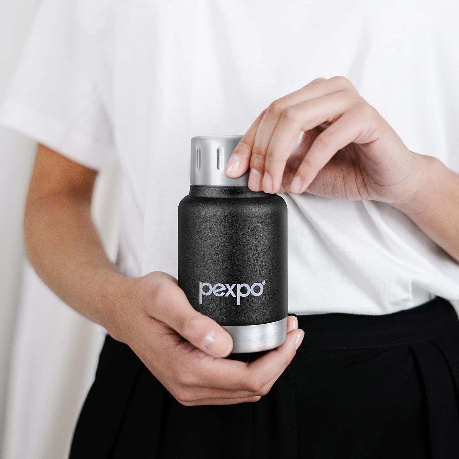 Pexpo Cameo Pro Vacuum Insulated 160ml Stainless Steel Water Bottle - Black Knight| Hot & Cold Upto 4-5 Hours | Leak Proof | Office, School, Gym & Travelling|Men, Women & Kids| Limited RCB Edition