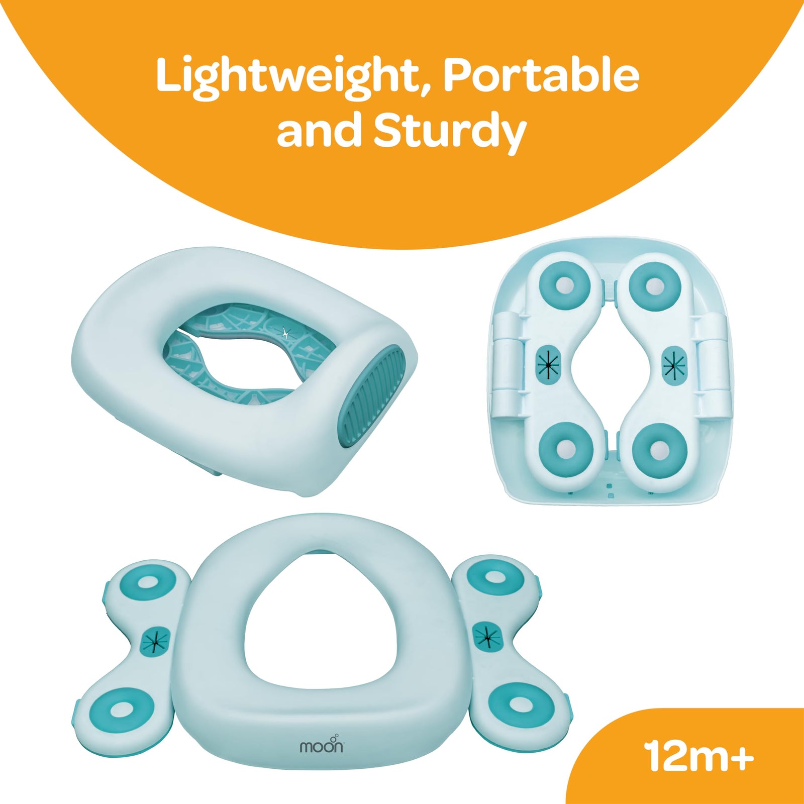 MOON Travel Baby Potty Seat with Disposable Bags |Portable and Sturdy| Lightweight 100% BPAFree Easy Maintenance Perfect for Long Journeys and Adult Toilets-Blue