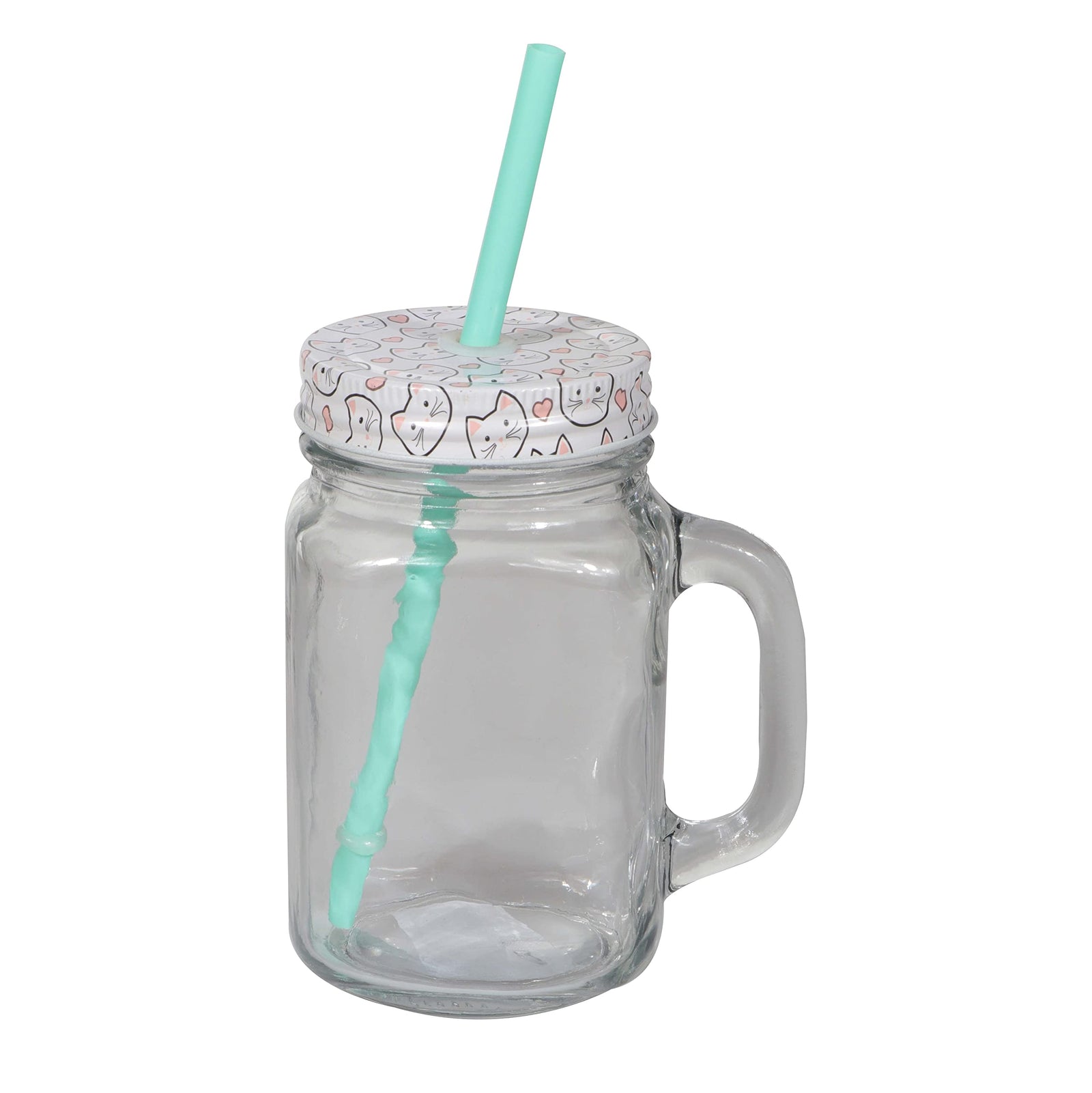 Royalford RF9299 500ml Summer Time Mamsomn Jar - Clear Glass Wide Mouth with Lid & Straw | Drinking Jar Vintage Retro Garden Terrace