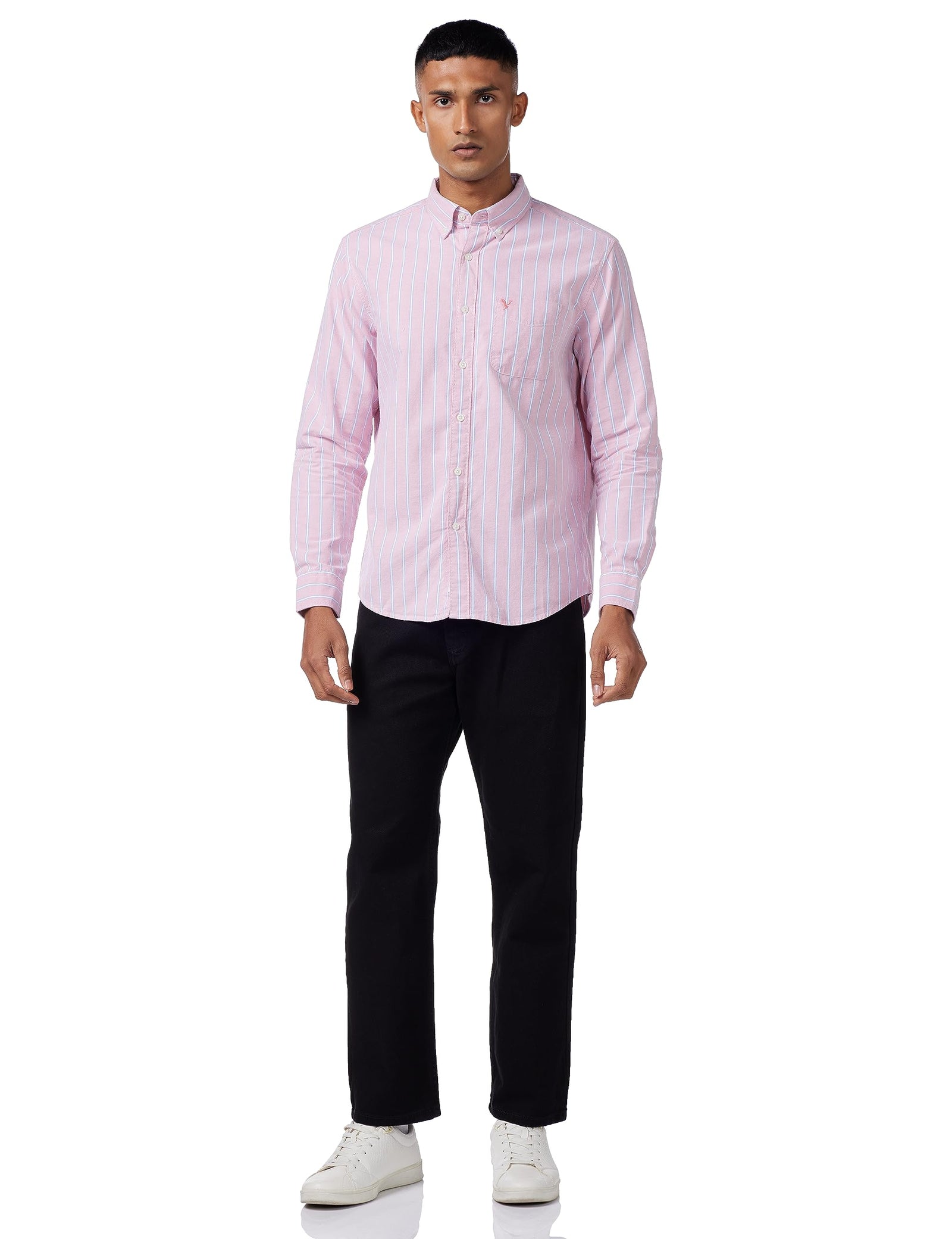 American Eagle Men's Striped Classic Fit Oxford Button-Up Shirt M PINK