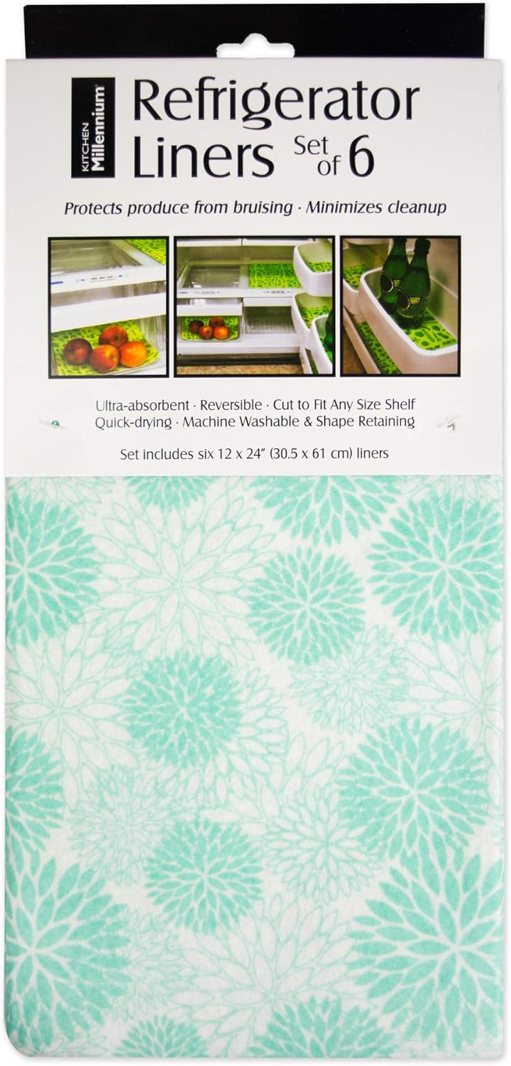 Dii Fridge & Shelf Liner Collection Non-Adhesive, Cut To Fit, Machine Washable, 12X20, Aqua Dahlia, 2 Piece