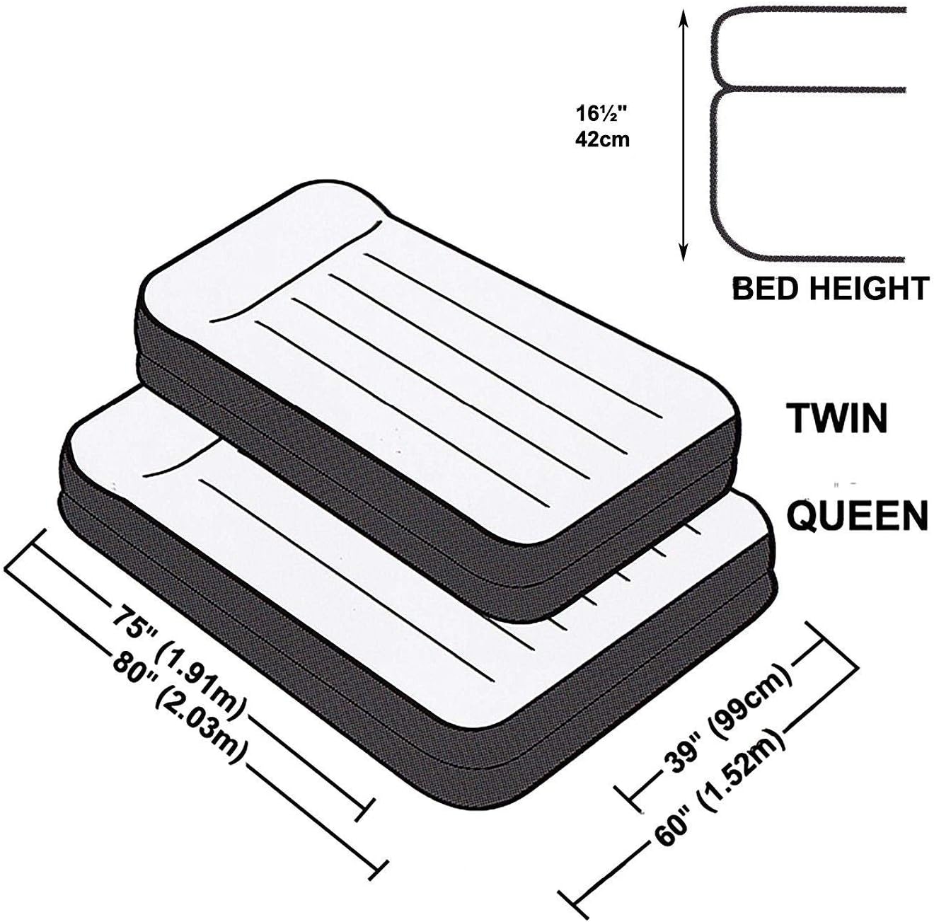 Intex Twin/Single Pillow Rest Raised Airbed with Fiber Technology and Built-in Pump,Black , 99cm X 1.91 m X 42 cm,64122GB