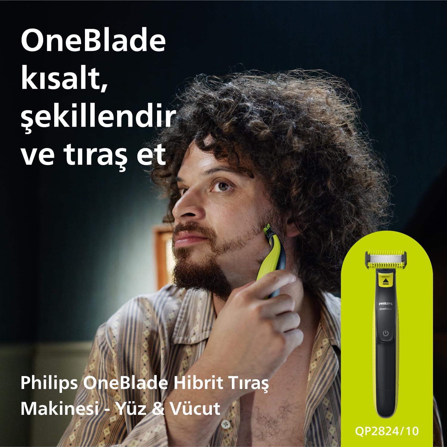 Philips OneBlade | Dual-Sided Blade | Unique One-Blade Technology | Long Lasting Battery | Waterproof | Electric Beard Trimmer, Shaver | Face + Body | QP2824