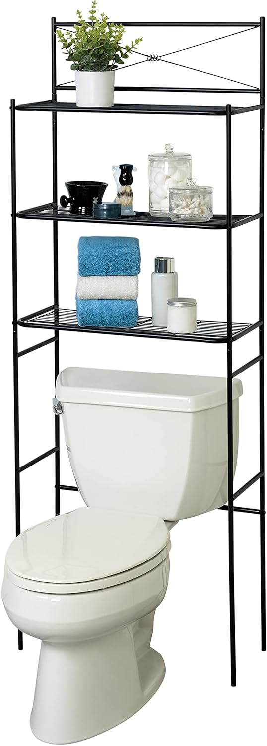 Zenna Home Cross-Style Over-The-Toilet Bathroom Spacesaver, Black