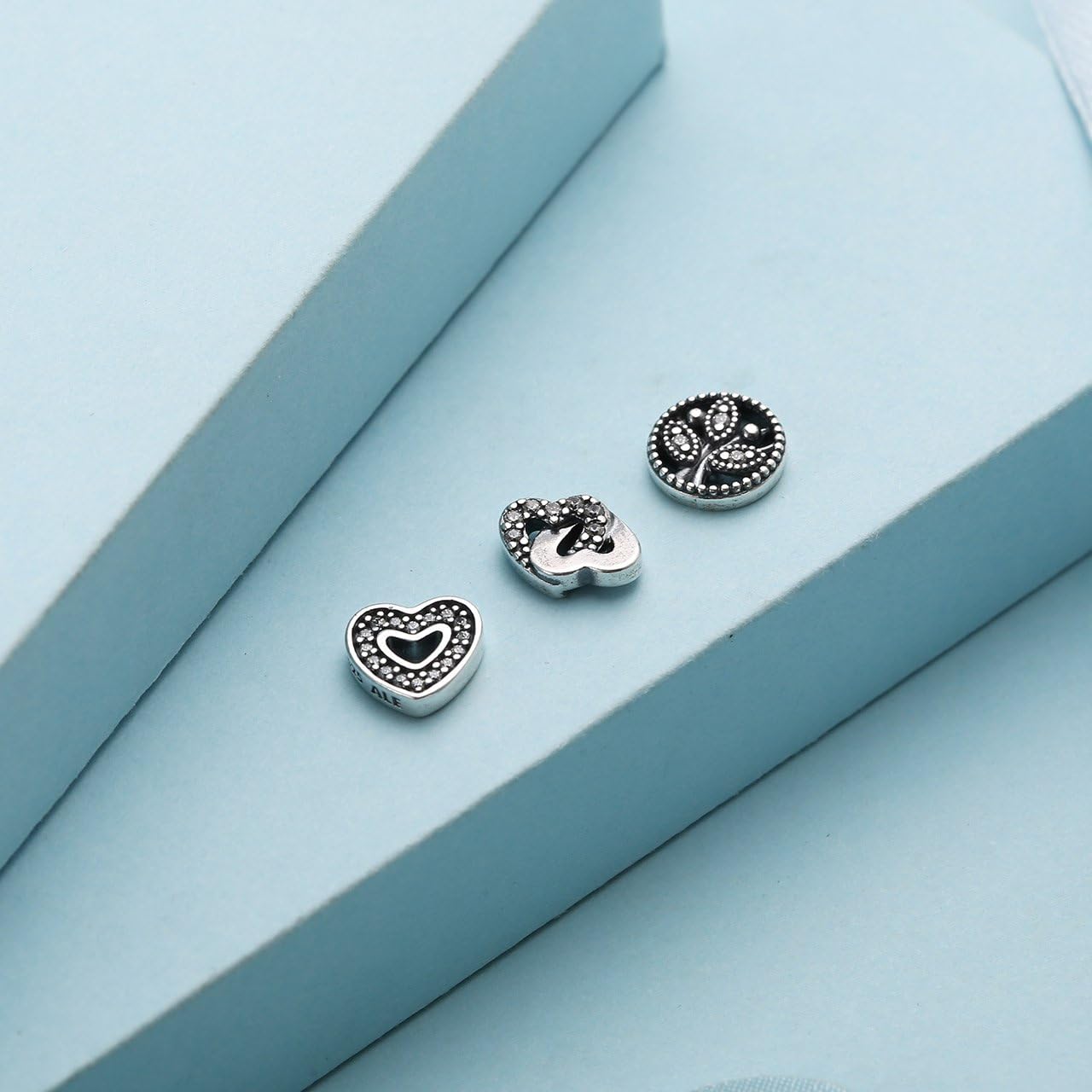 Pandora Love and Family Petites 925 Sterling Silver Cubic Zirconia Floating Charm Set - 3 Pieces, Silver