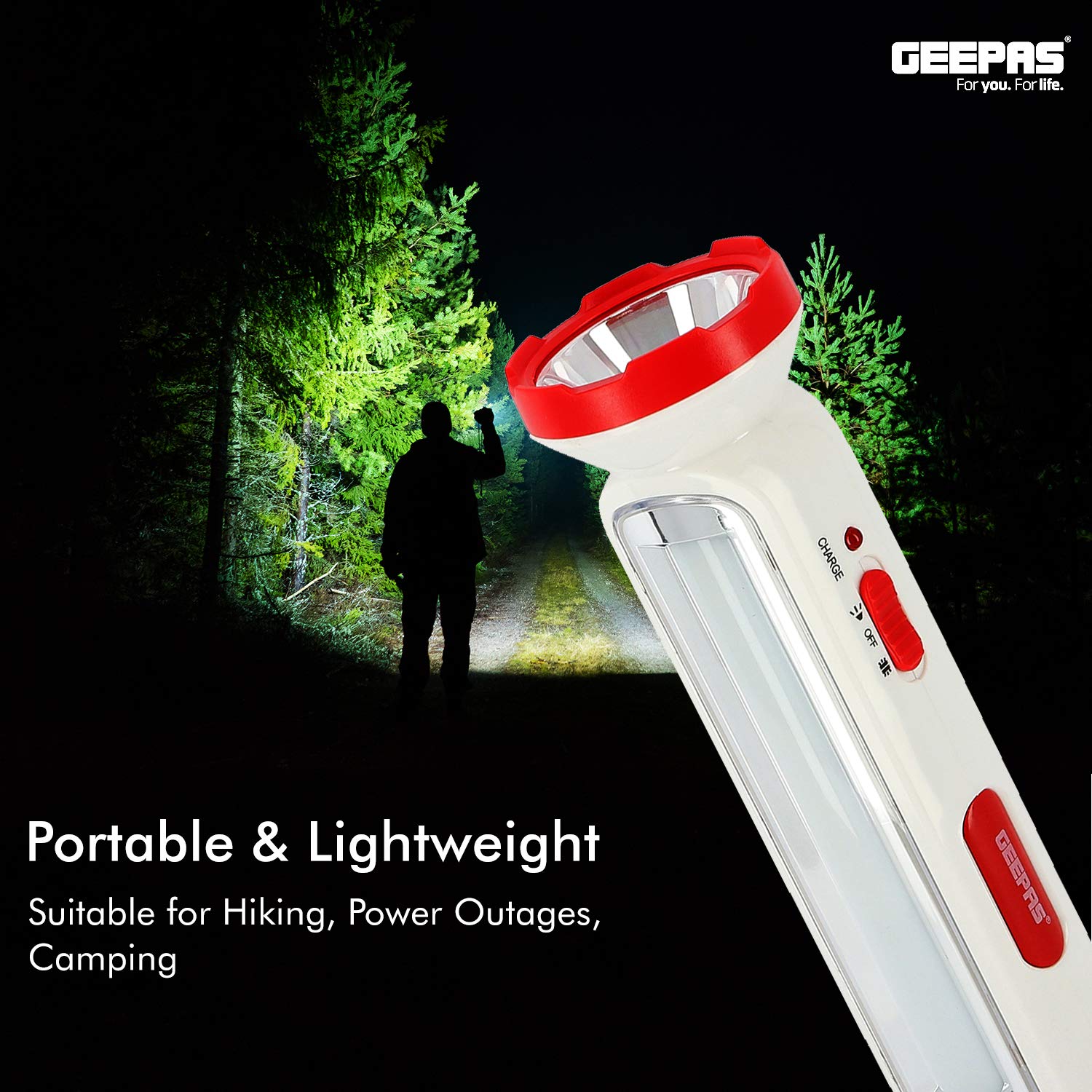 Geepas GFL4663 3W Rechargeable LED Torch with 8W Emergency Lantern, Plastic