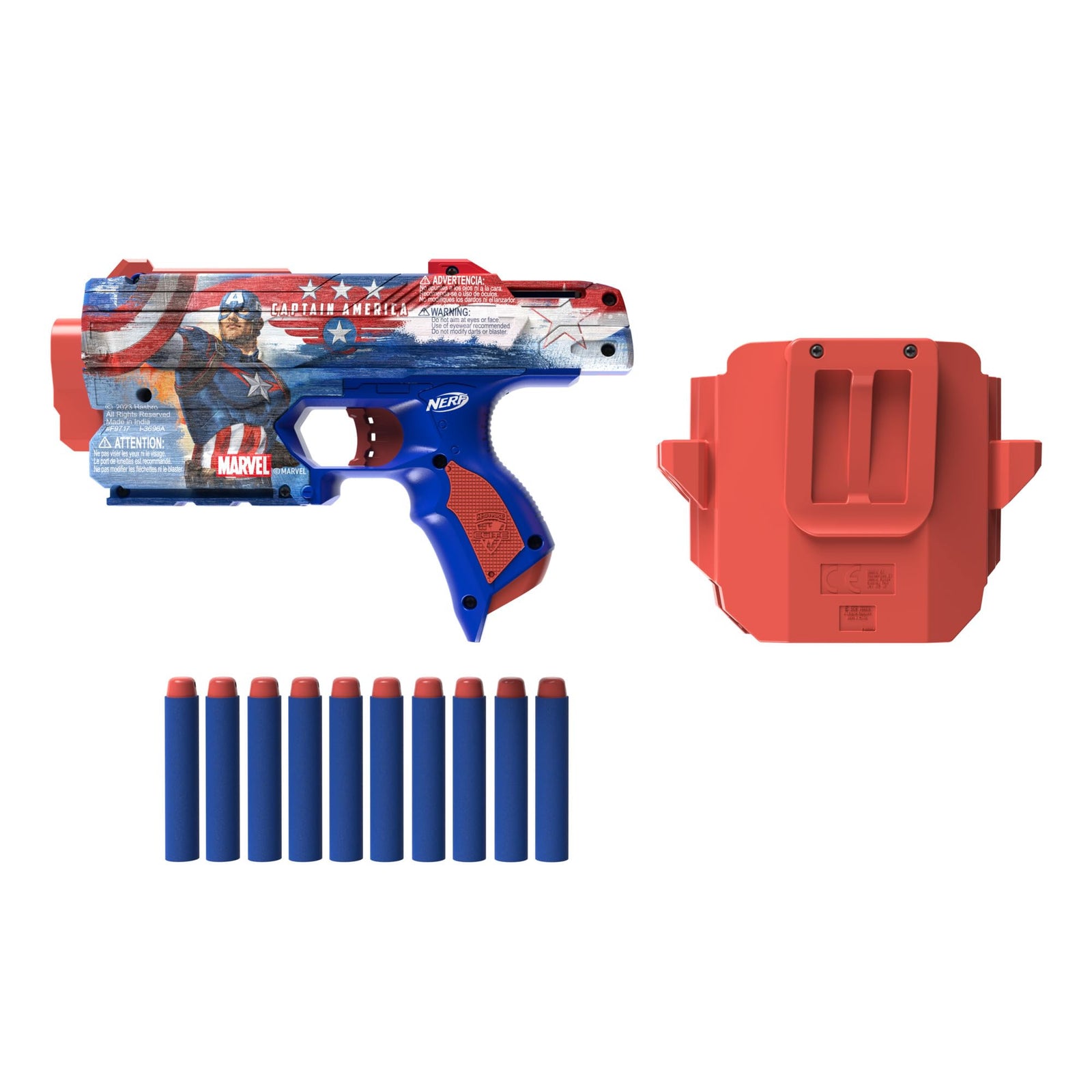 Nerf Marvel Captain America Dart Blaster, 10 Nerf Elite Darts, Holster, Toy Foam Blasters for 8 Year Old Boys & Girls