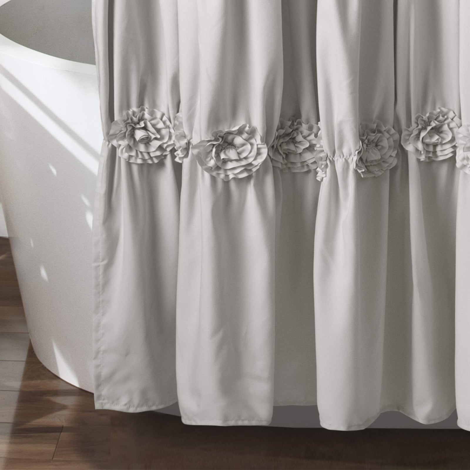 Lush Decor Lush Decor, Light Gray Darla Ruched Floral Bathroom Shower Curtain, x 72
