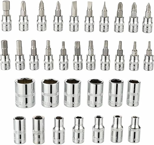 Seeyo 46Pcs Ratchet Wrench Socket Tools Set Metric 1/4'' Drive Screwdriver with Box